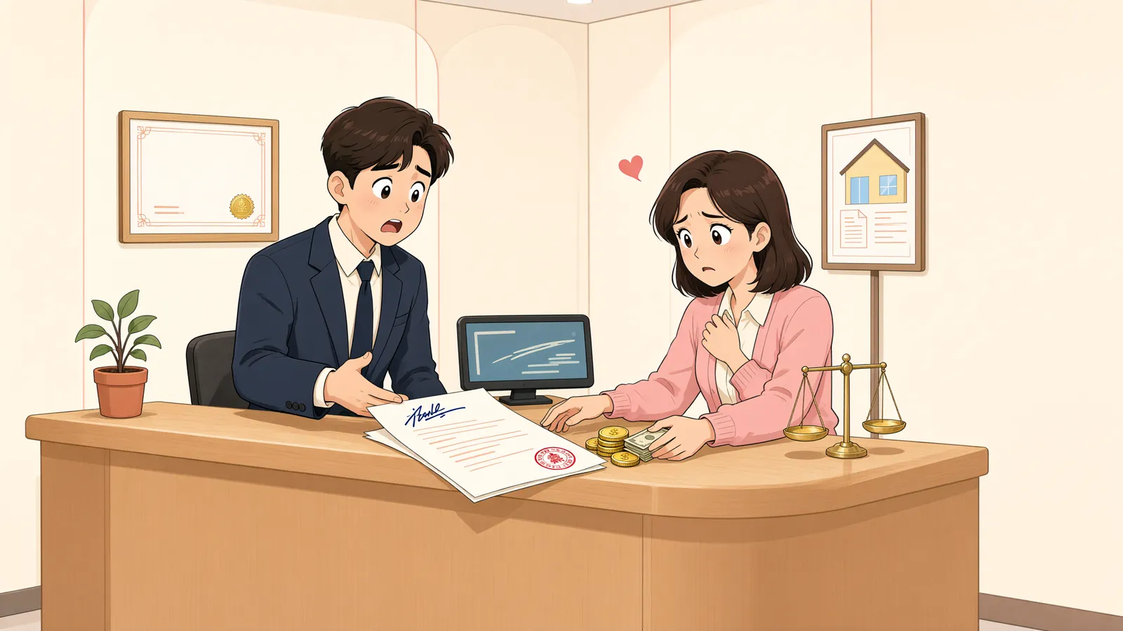「새 임차인에게 월세 45% 인상 요구…권리금 회수 기회 막혔다면」 상황을 그린 삽화