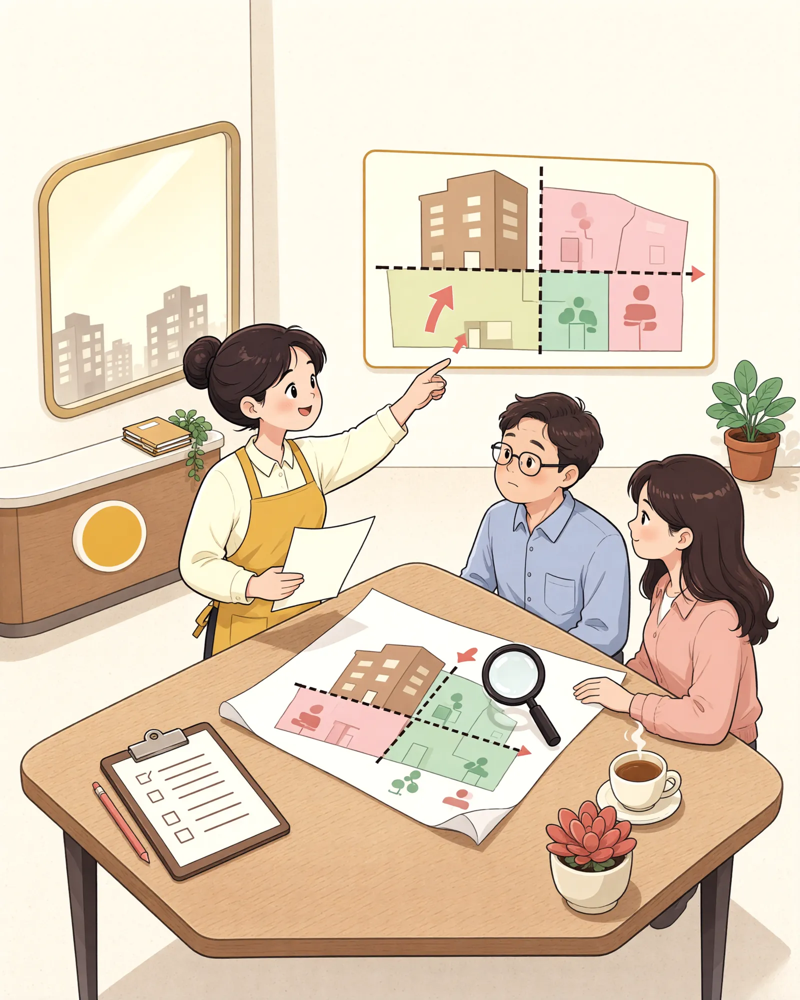 「허가 없이 지은 건물, 공유물분할 경매도 가능할까?」 상황을 그린 삽화