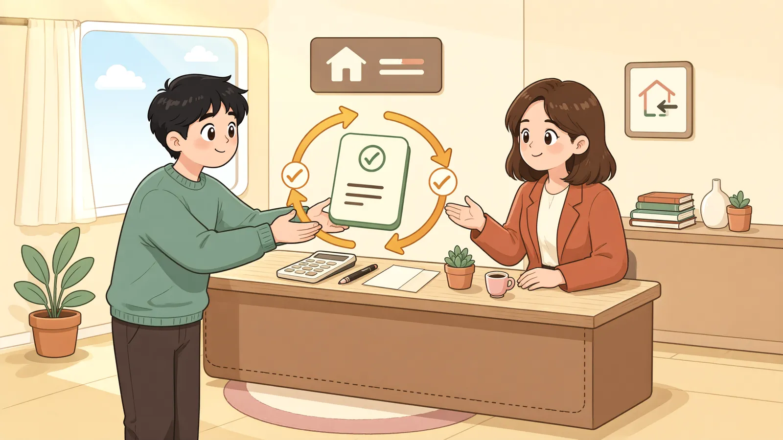 「전세권에 저당권이 있어도 임대인이 보증금과 상계할 수 있을까」 상황을 그린 삽화
