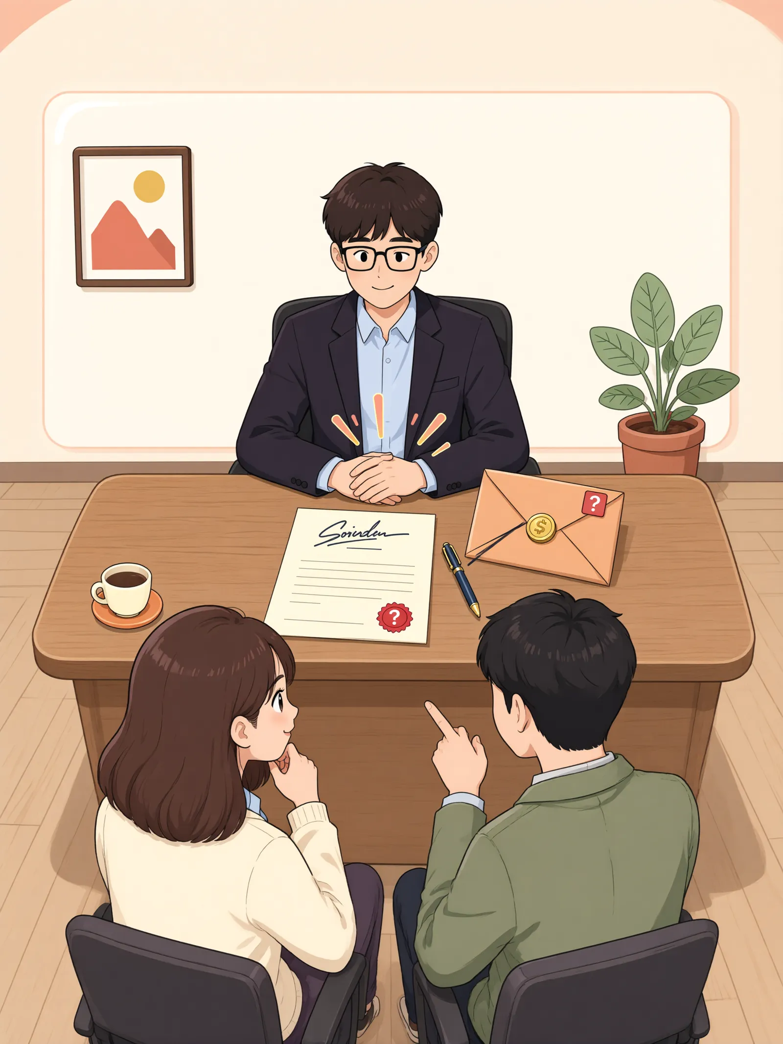「계약금 보내기 전, 먼저 도착한 매도인의 해제 통보」 상황을 그린 삽화