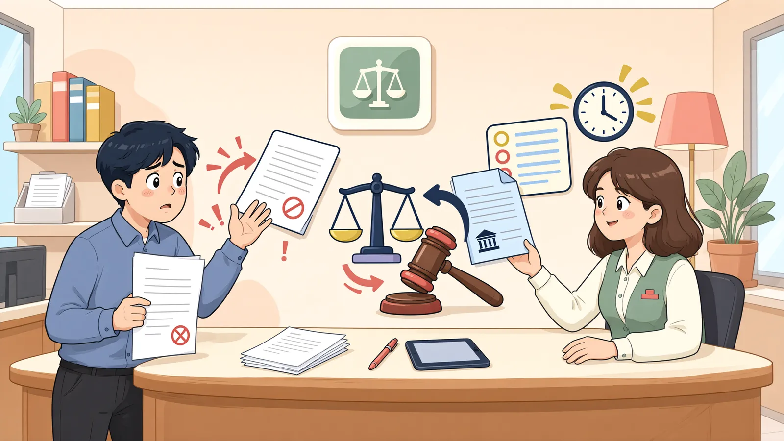 「지급명령에 이의가 들어오면 시효는 언제 멈출까?」 상황을 그린 삽화