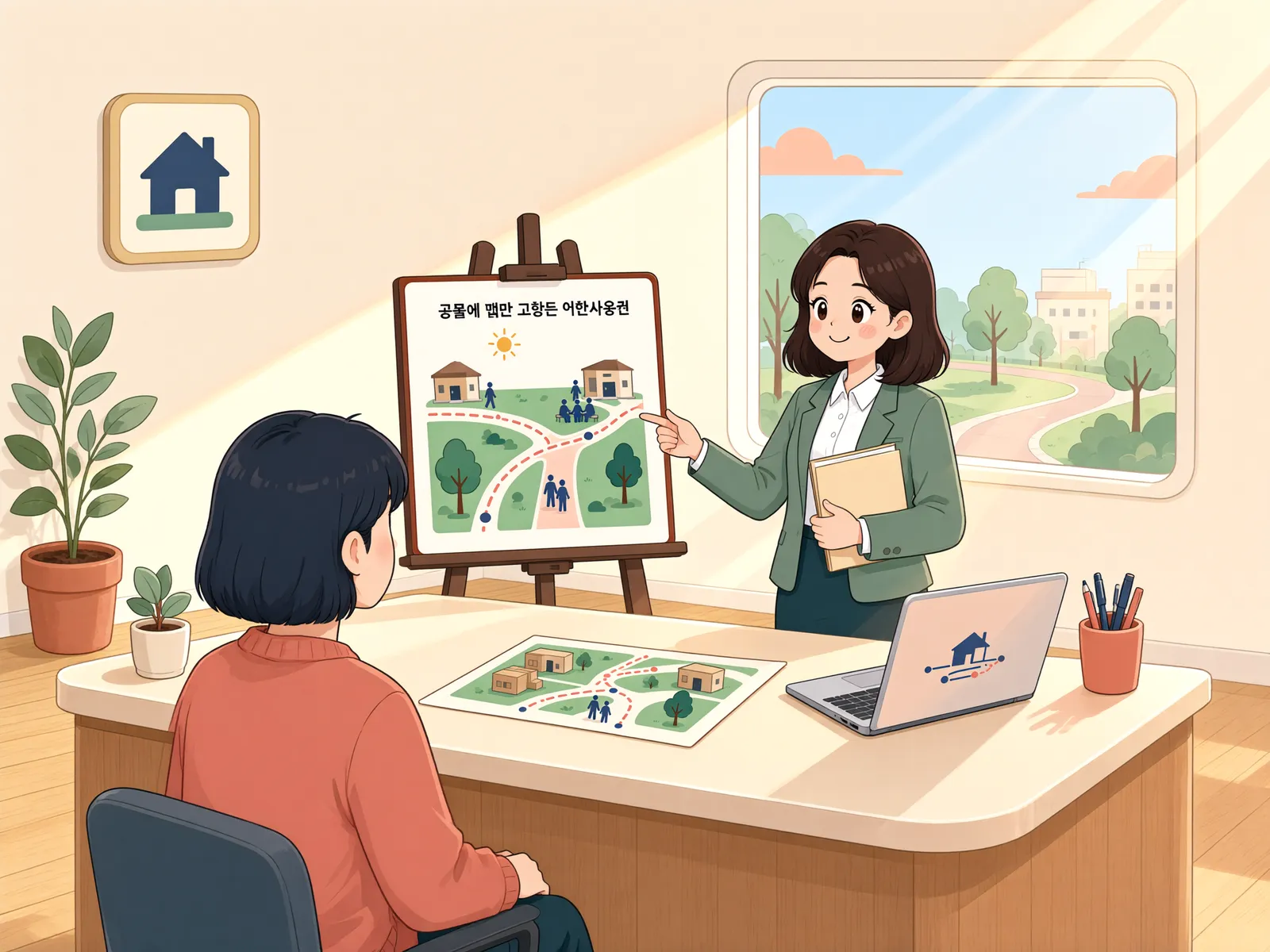 「점포 앞 도로, 내 가게 몫일까?」 상황을 그린 삽화