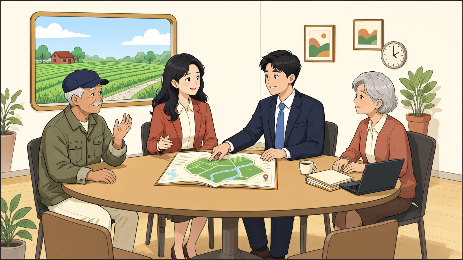 「등기 없는 밭, 오래 가꿨다면 되찾을 수 있을까」 상황을 그린 삽화