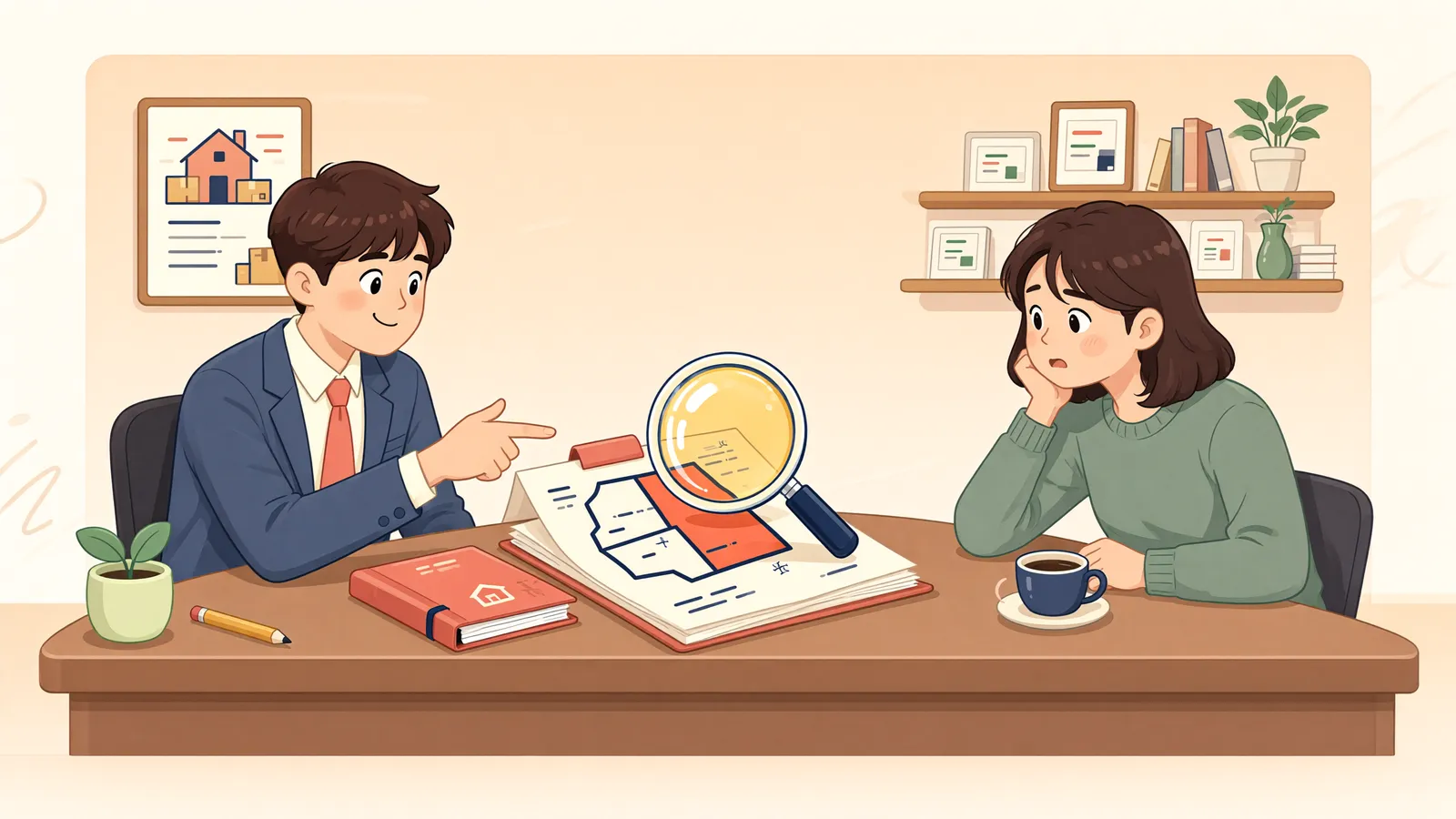 「판결에 분할 명령이 빠졌어도, 땅을 나눠 이전받을 수 있을까」 상황을 그린 삽화