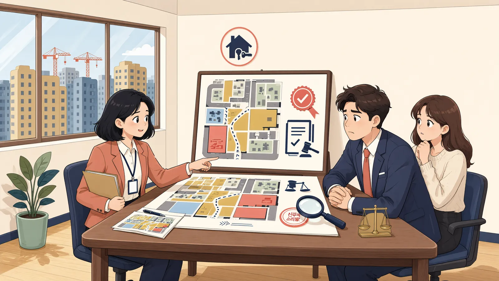 「고시 뒤 집을 비워야 한다면, 보상은 먼저일까?」 상황을 그린 삽화