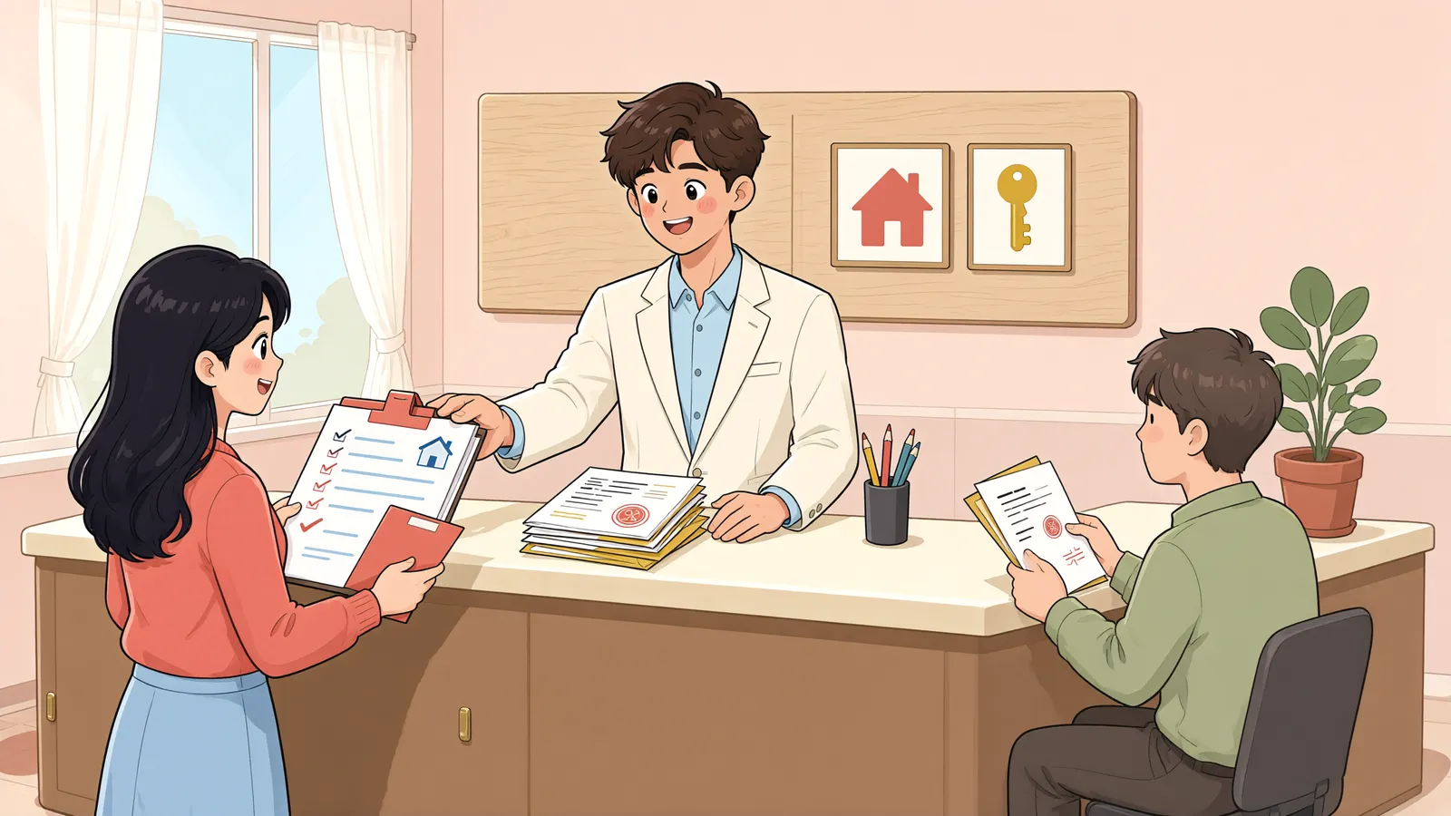 「보증금에 압류가 겹쳤다면, 누구에게 먼저 갚아야 할까?」 상황을 그린 삽화