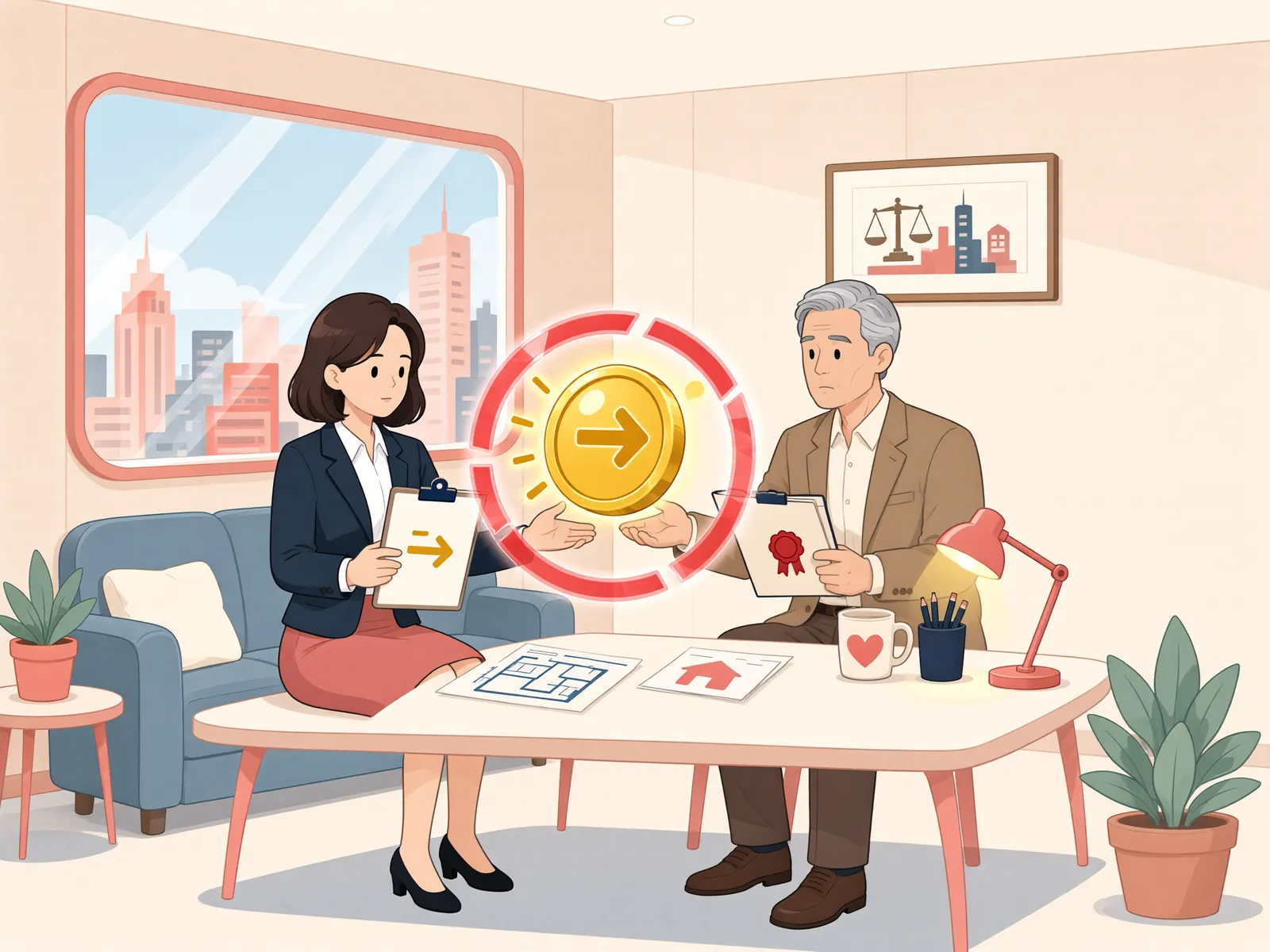 「추심권한을 압류하면 배당금을 받을 수 있을까?」 상황을 그린 삽화