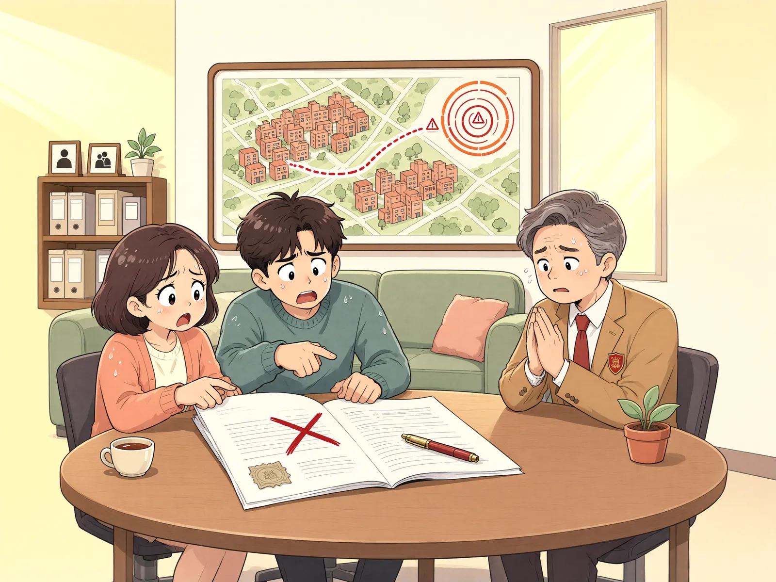 「공고에 ‘군시설 소음 가능’이라고 적혔다면, 분양계약을 취소할 수 있을까」 상황을 그린 삽화