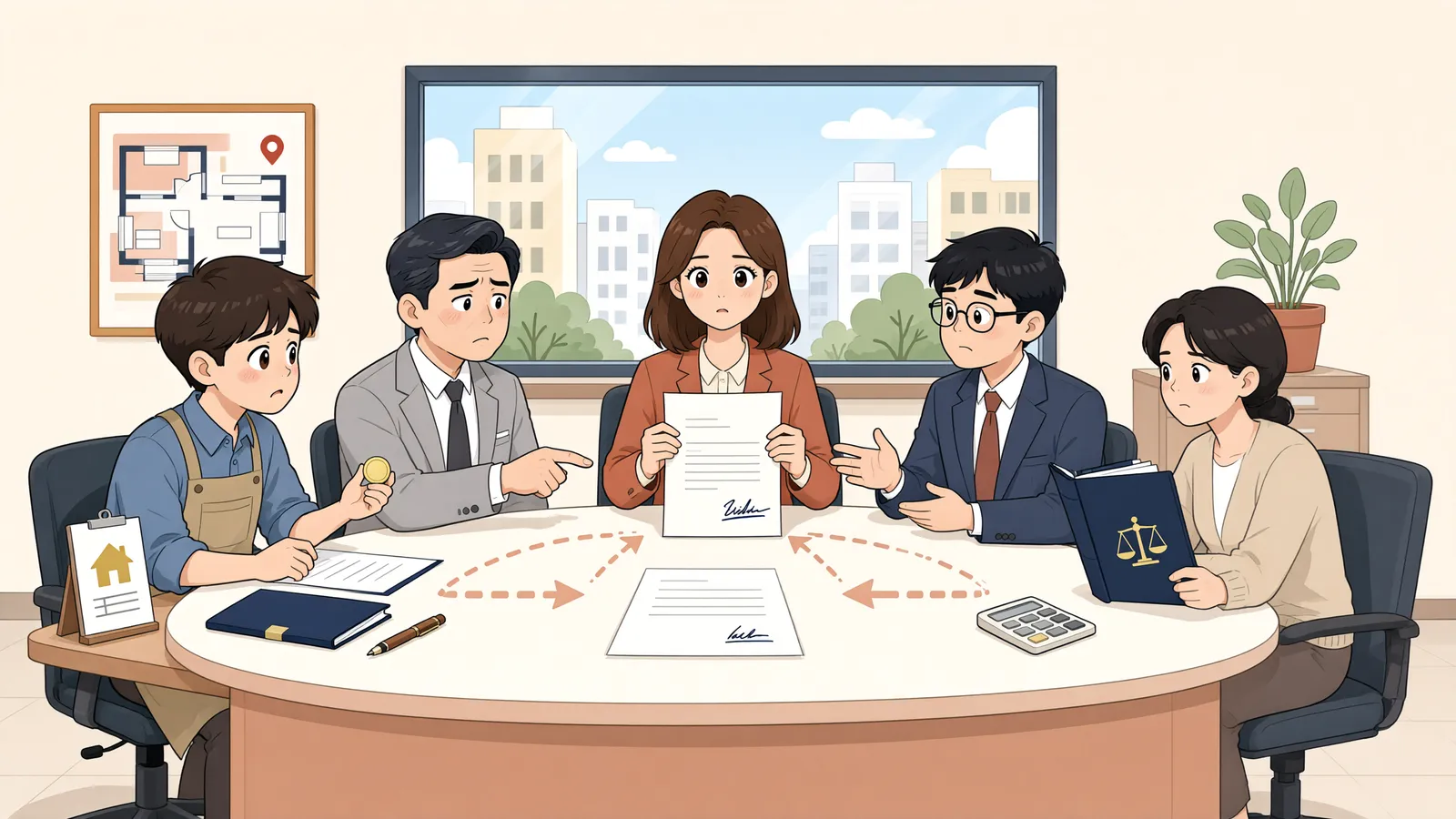 「공사대금이 막히면 임금도 멈출까」 상황을 그린 삽화