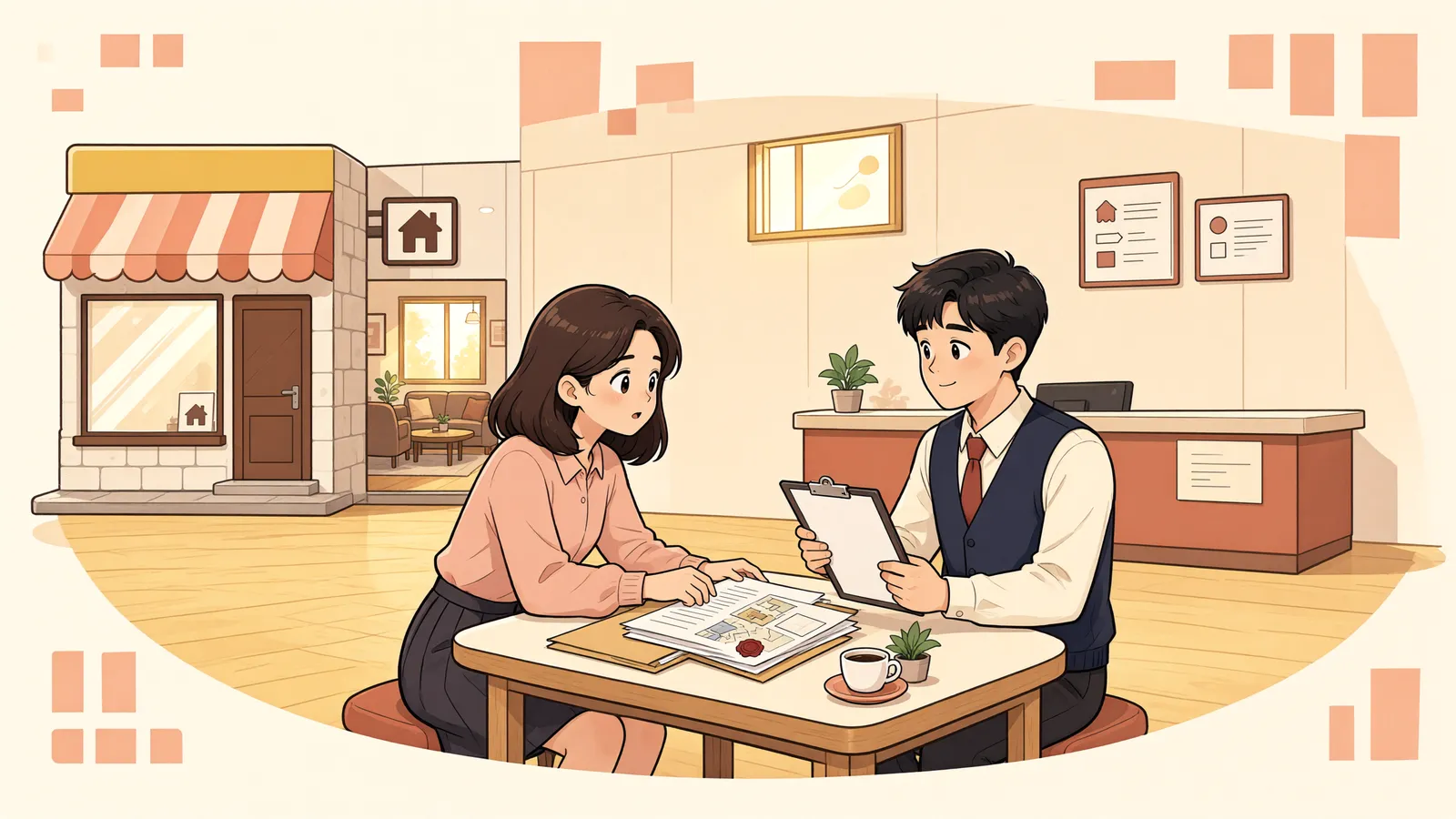 「가게가 딸린 집, 임대차보호법 적용은 실제 생활이 가릅니다」 상황을 그린 삽화