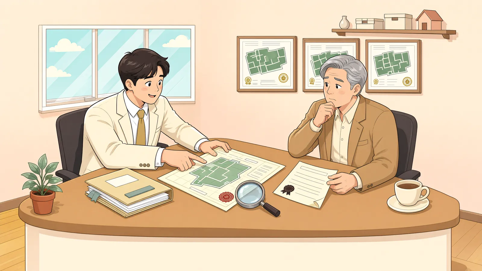 「등기필증을 맡긴 뒤 소유권을 다투게 됐다면」 상황을 그린 삽화