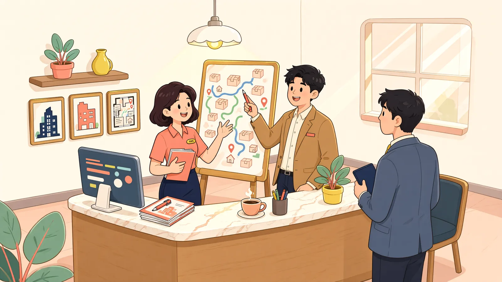 「계약 뒤 열쇠를 건네도 중개일까? ‘무슨 역할을 했는지’가 기준입니다」 상황을 그린 삽화