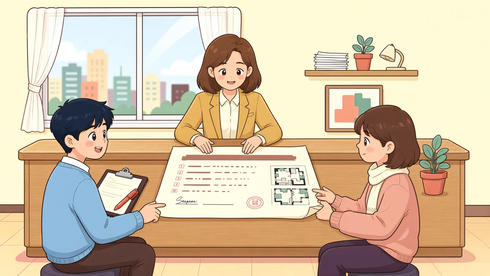 「계약서엔 3층, 가게는 1층…확정일자만으로 보증금을 지킬 수 있을까」 상황을 그린 삽화
