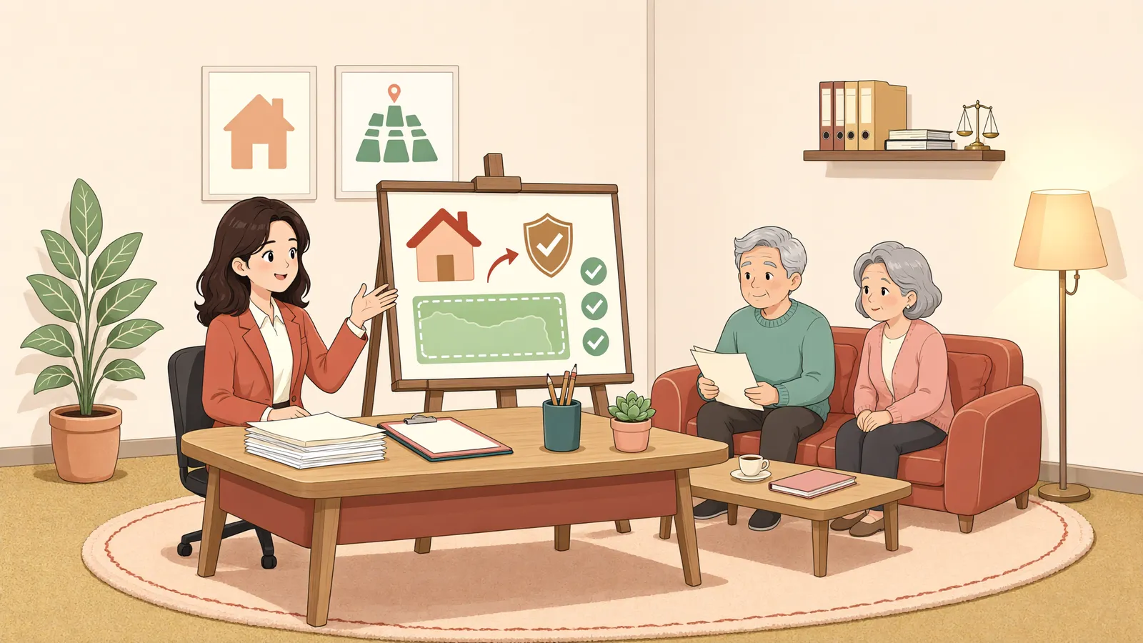 「땅은 경매로 넘어갔는데, 작업장은 철거해야 할까?」 상황을 그린 삽화