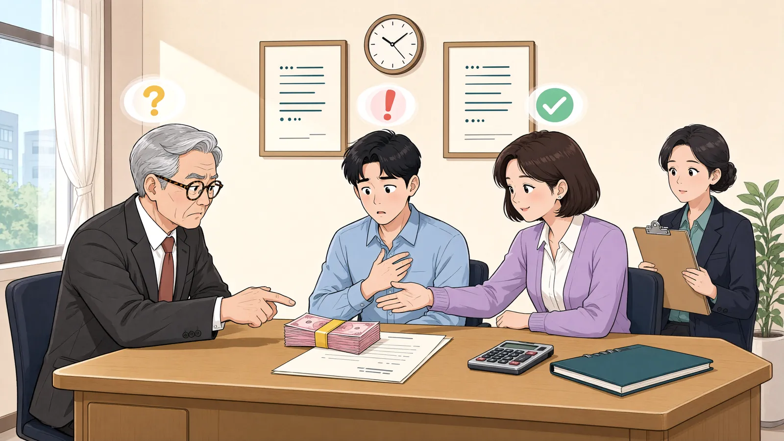 「새 임차인에게 권리금을 요구한 임대인, 괜찮을까?」 상황을 그린 삽화