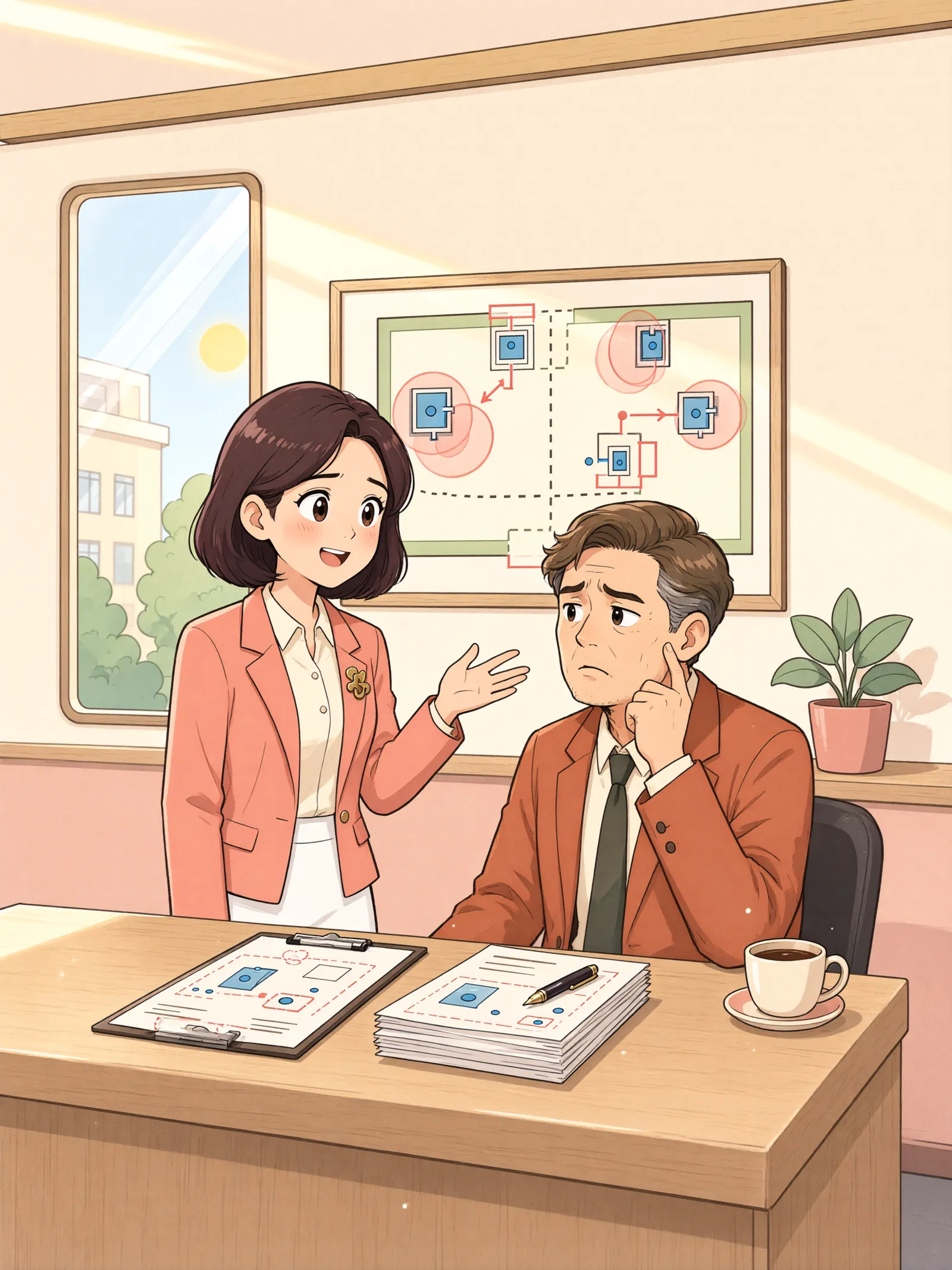 「경계에 바짝 붙은 우물, 어디까지 메워야 할까」 상황을 그린 삽화
