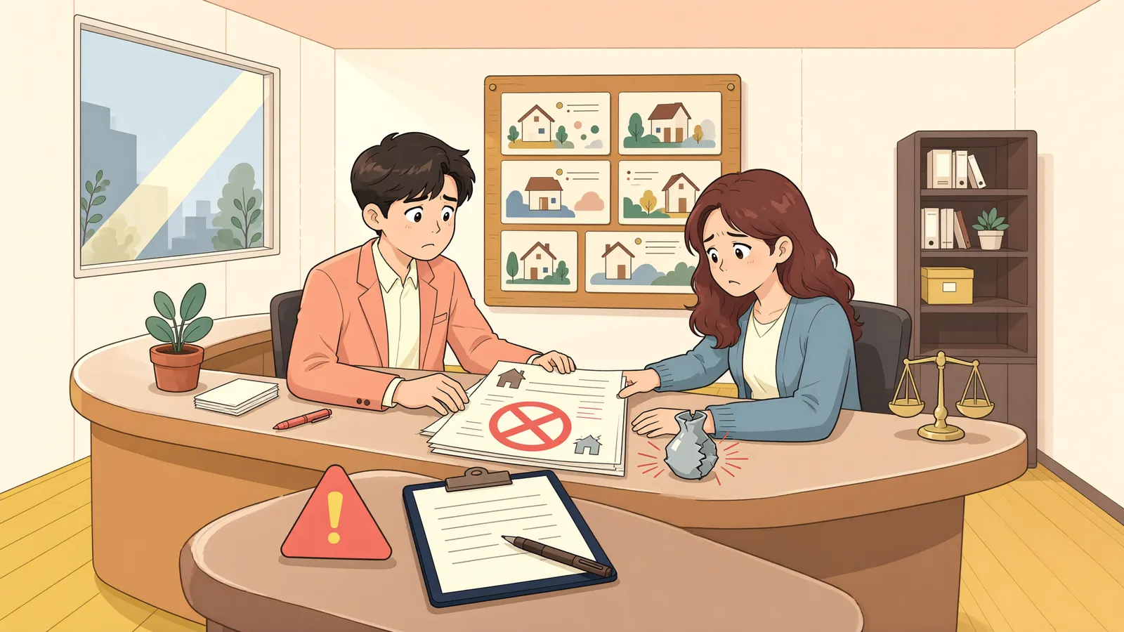 「고의로 망가뜨린 점포, 개인회생으로 손해배상채무도 사라질까」 상황을 그린 삽화