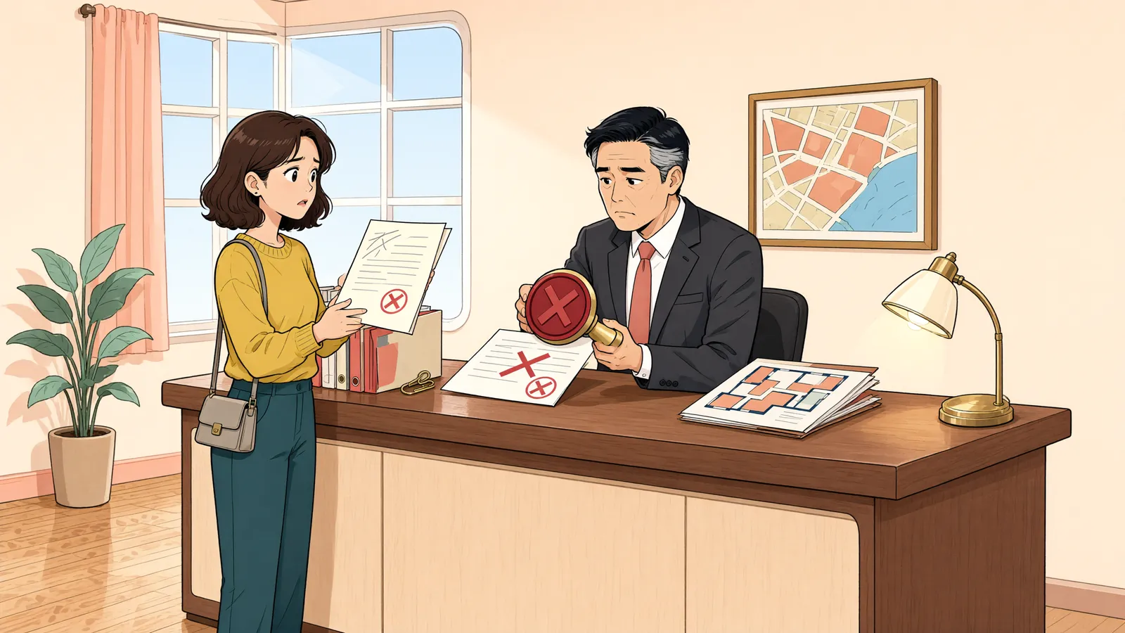 「산업단지 변경계약 취소, 행정소송으로 다툴 수 있을까」 상황을 그린 삽화