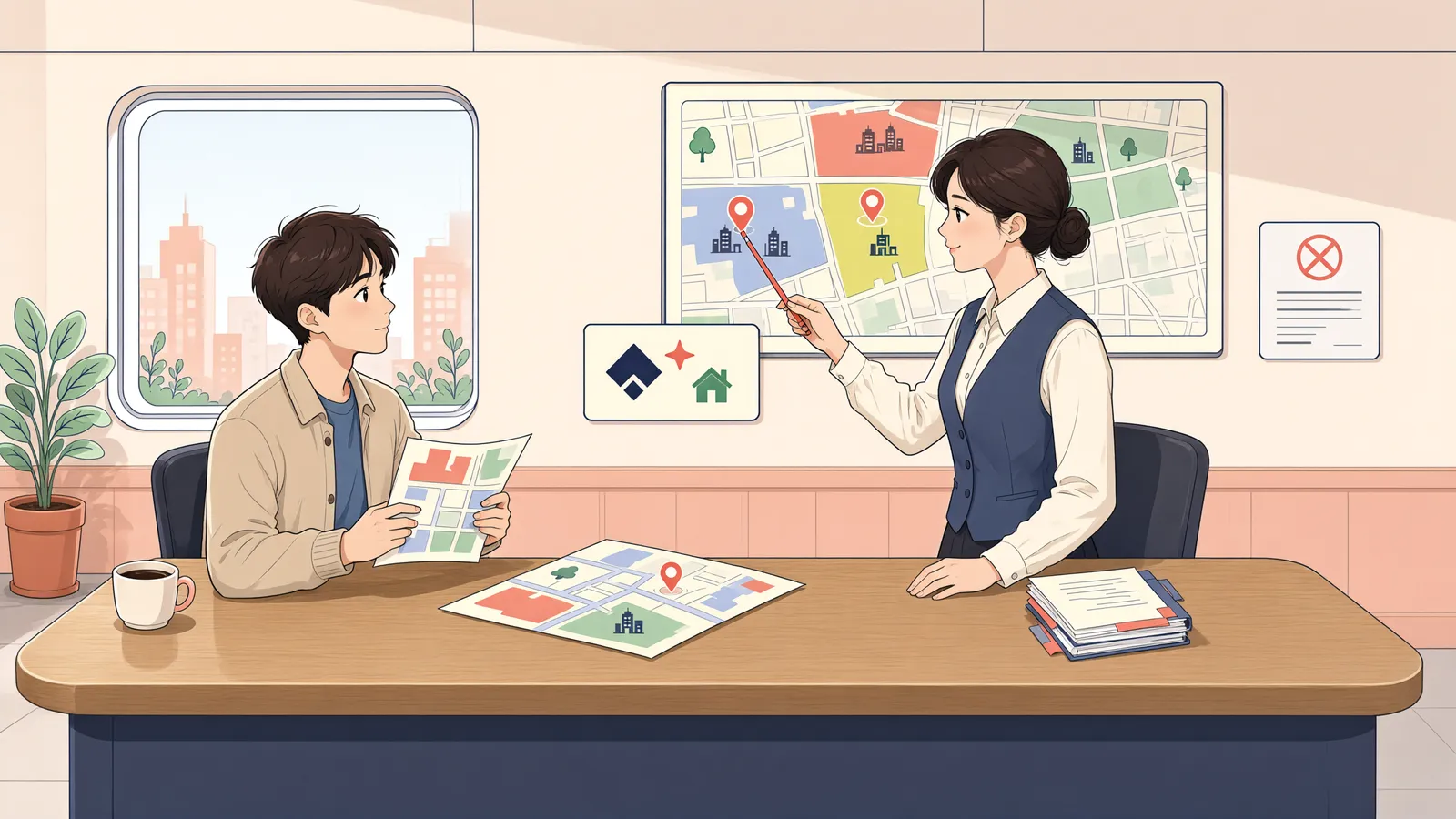 「도시계획 변경 요청, 거부되면 소송으로 다툴 수 있을까」 상황을 그린 삽화