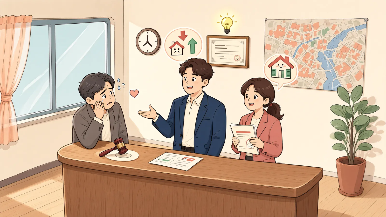 「파산폐지, 채권까지 없애는 결정일까」 상황을 그린 삽화