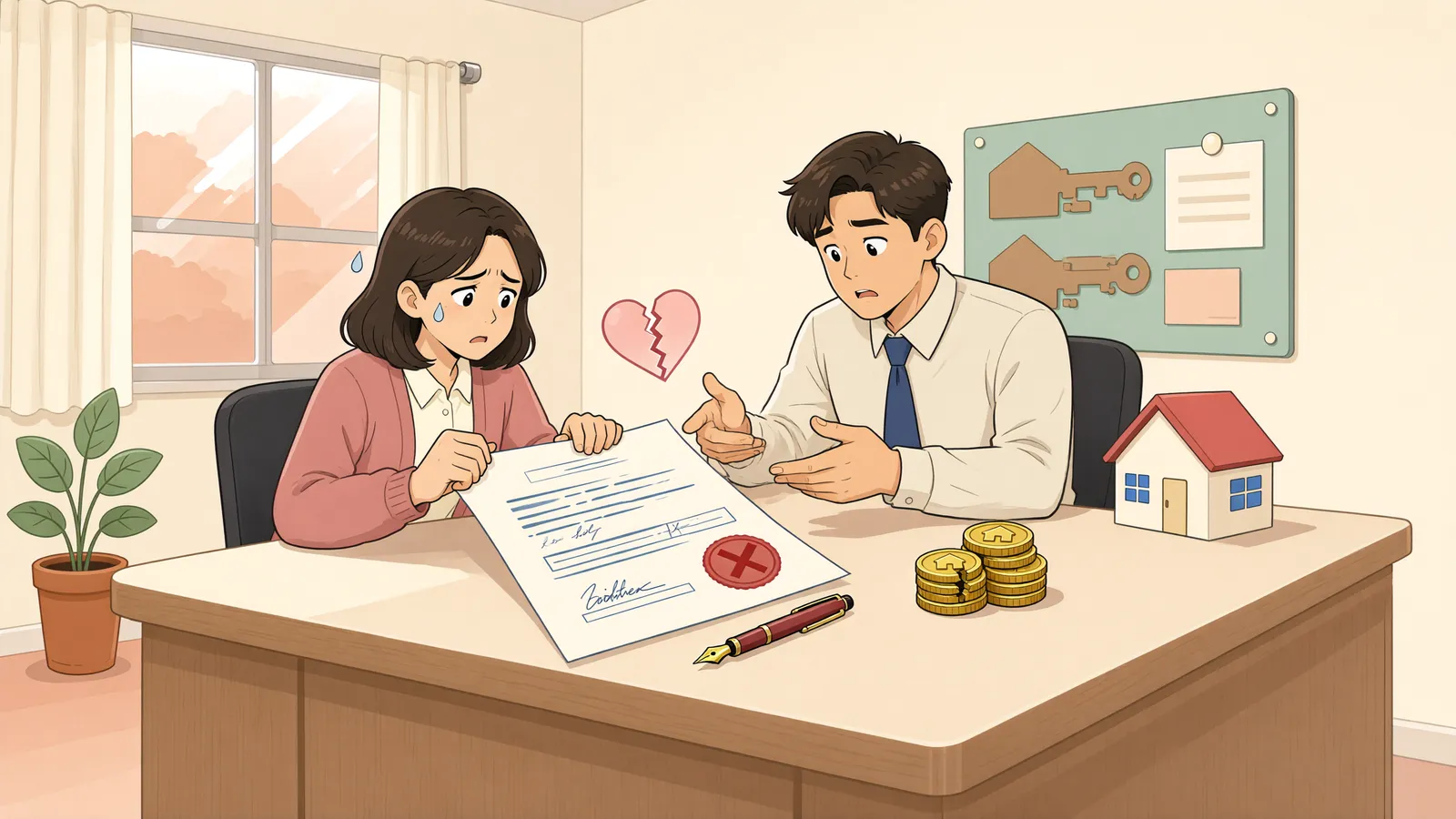 「중도금 날짜를 놓치면 계약은 저절로 끝날까」 상황을 그린 삽화