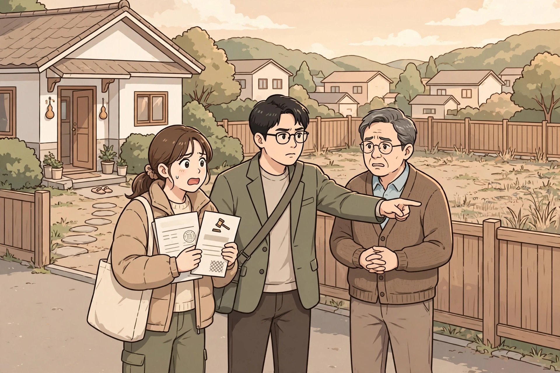 「같은 담장 안인데도, 전입신고 지번이 달랐다면」 상황을 그린 삽화