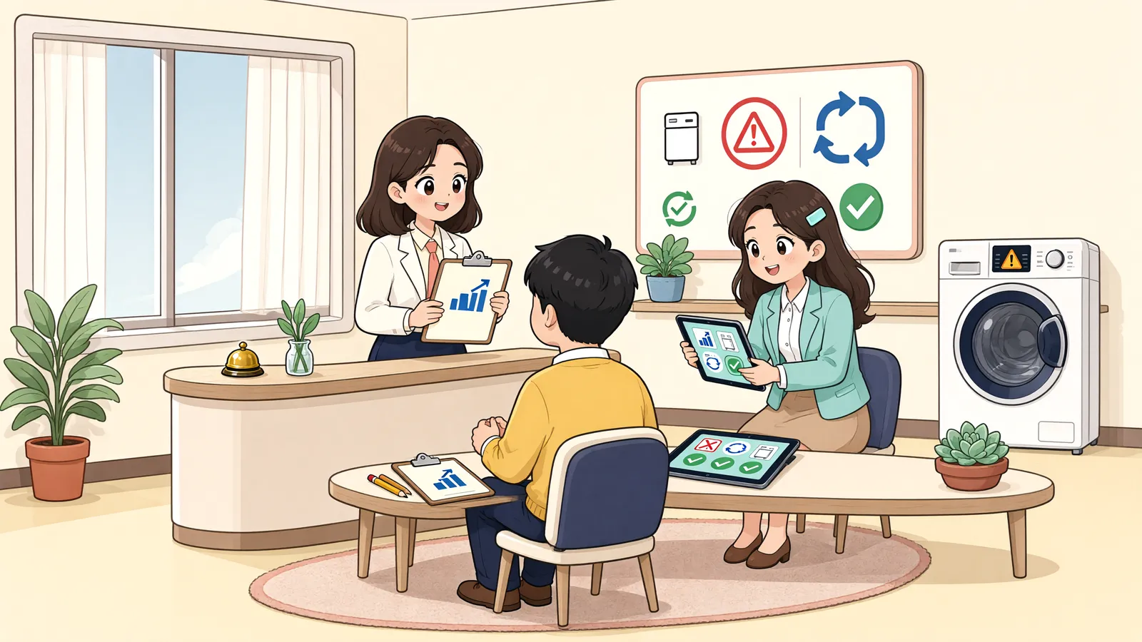 「같은 고장이 두 번 수리 뒤 다시 생겼다면」 상황을 그린 삽화