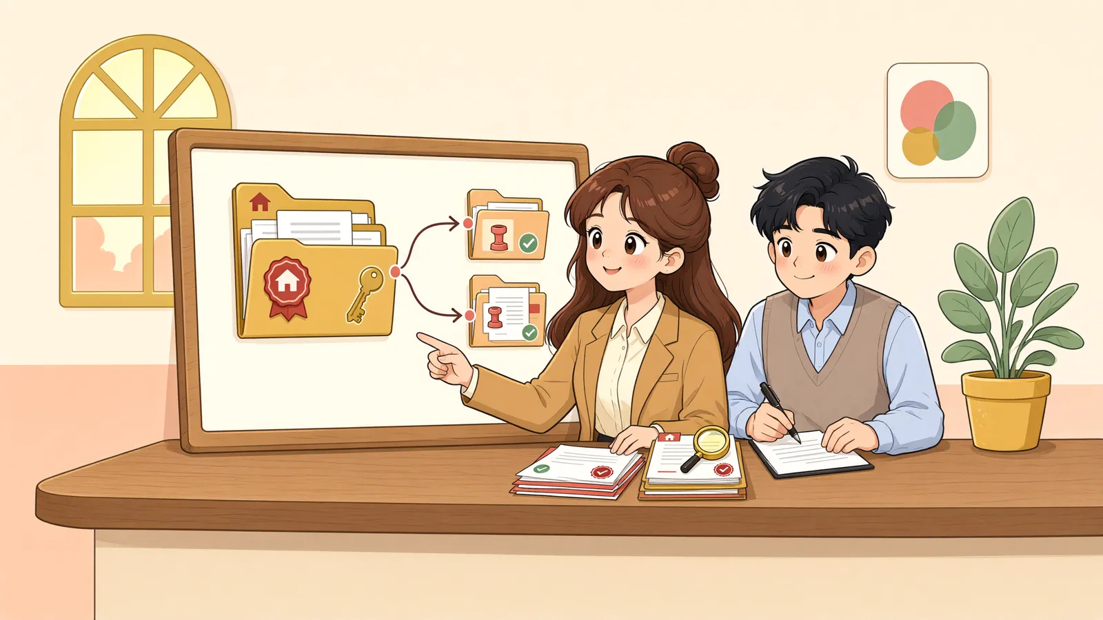 「근저당권이 다른 사람에게 넘어갔다면, 누구에게 말소를 청구할까?」 상황을 그린 삽화