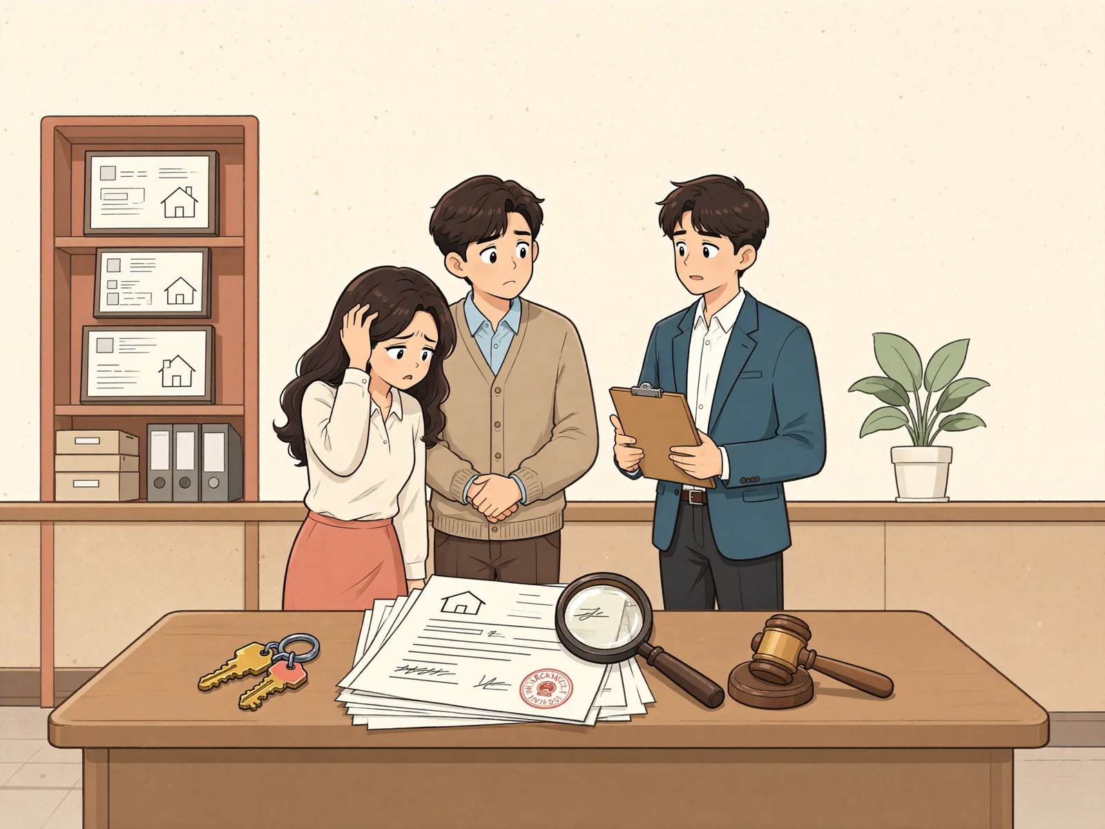 「인도명령 상대방은 아내인데, 함께 사는 남편도 내보낼 수 있을까」 상황을 그린 삽화