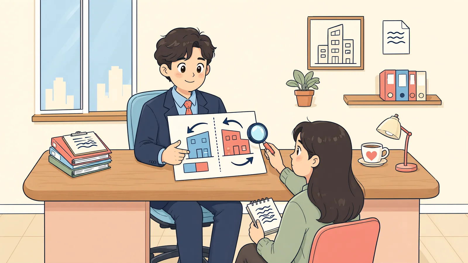 「허가 서류 없는 공유 건물, 경매로 나눌 수 있을까」 상황을 그린 삽화