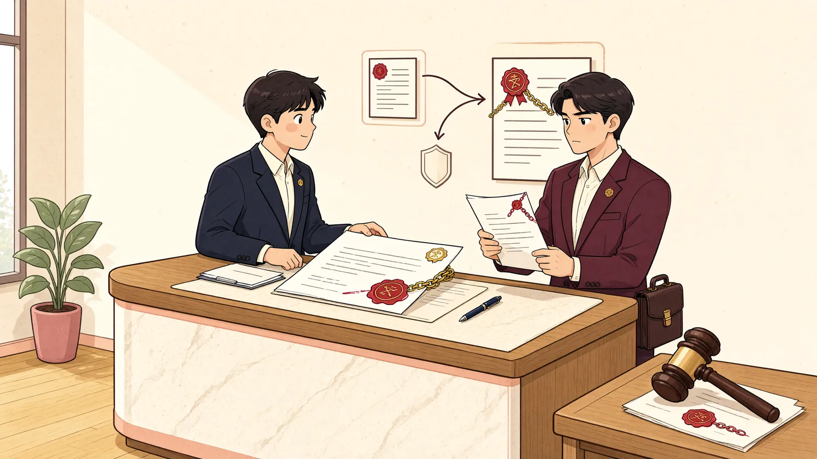 「보험 해약환급금에 추심소송을 냈다면, 보험은 언제 끝날까?」 상황을 그린 삽화