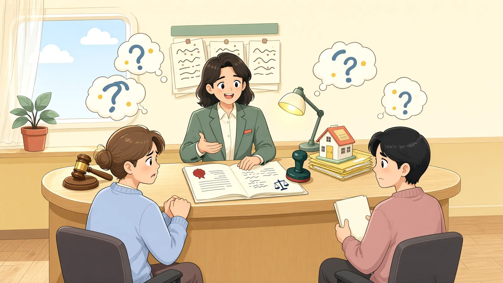 「경매를 멈추고 싶다면, 가처분만으로 될까요?」 상황을 그린 삽화