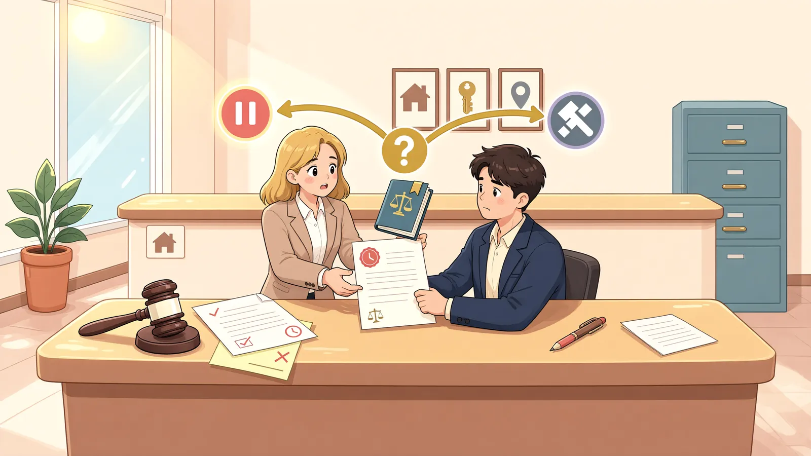 「대금 납부 전, 경매개시결정이 취소됐다면」 상황을 그린 삽화