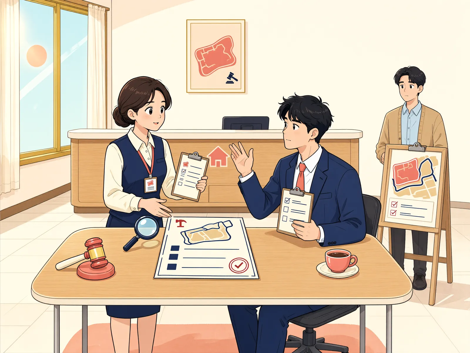 「경매로 산 땅, 등기부보다 좁다면 면적 차액을 돌려받을 수 있을까」 상황을 그린 삽화