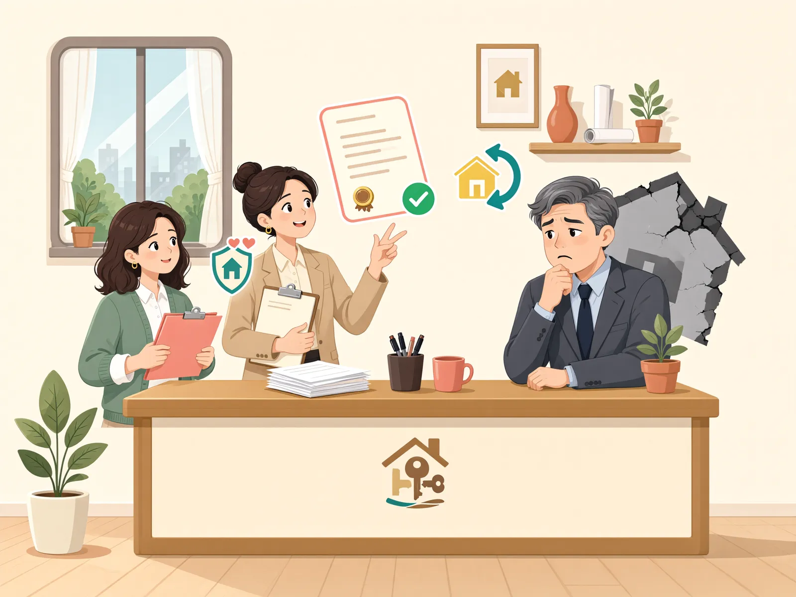 「집주인이 파산하면 세입자는 바로 나가야 할까?」 상황을 그린 삽화