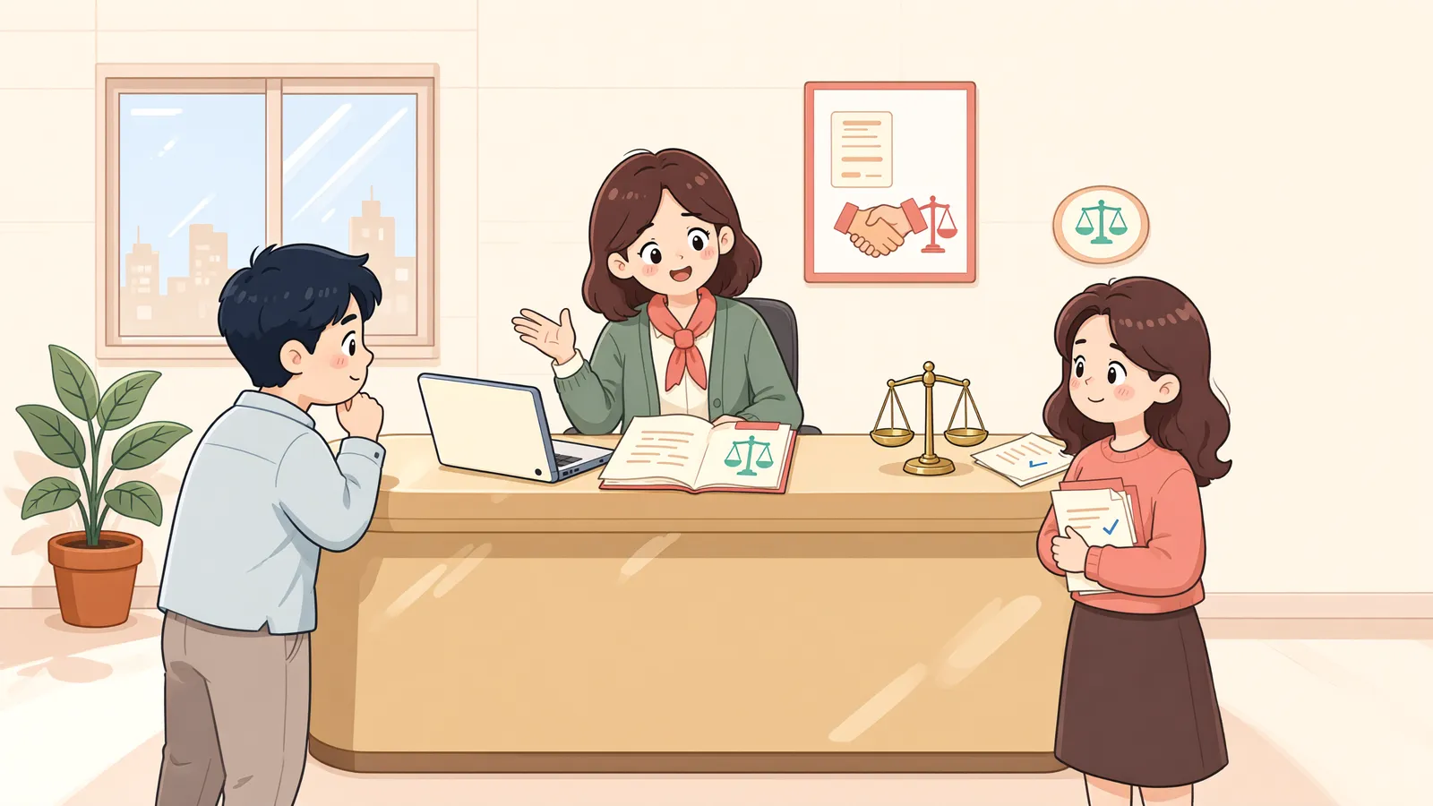 「2,400만 원을 둘로 나누면 소액심판이 될까?」 상황을 그린 삽화