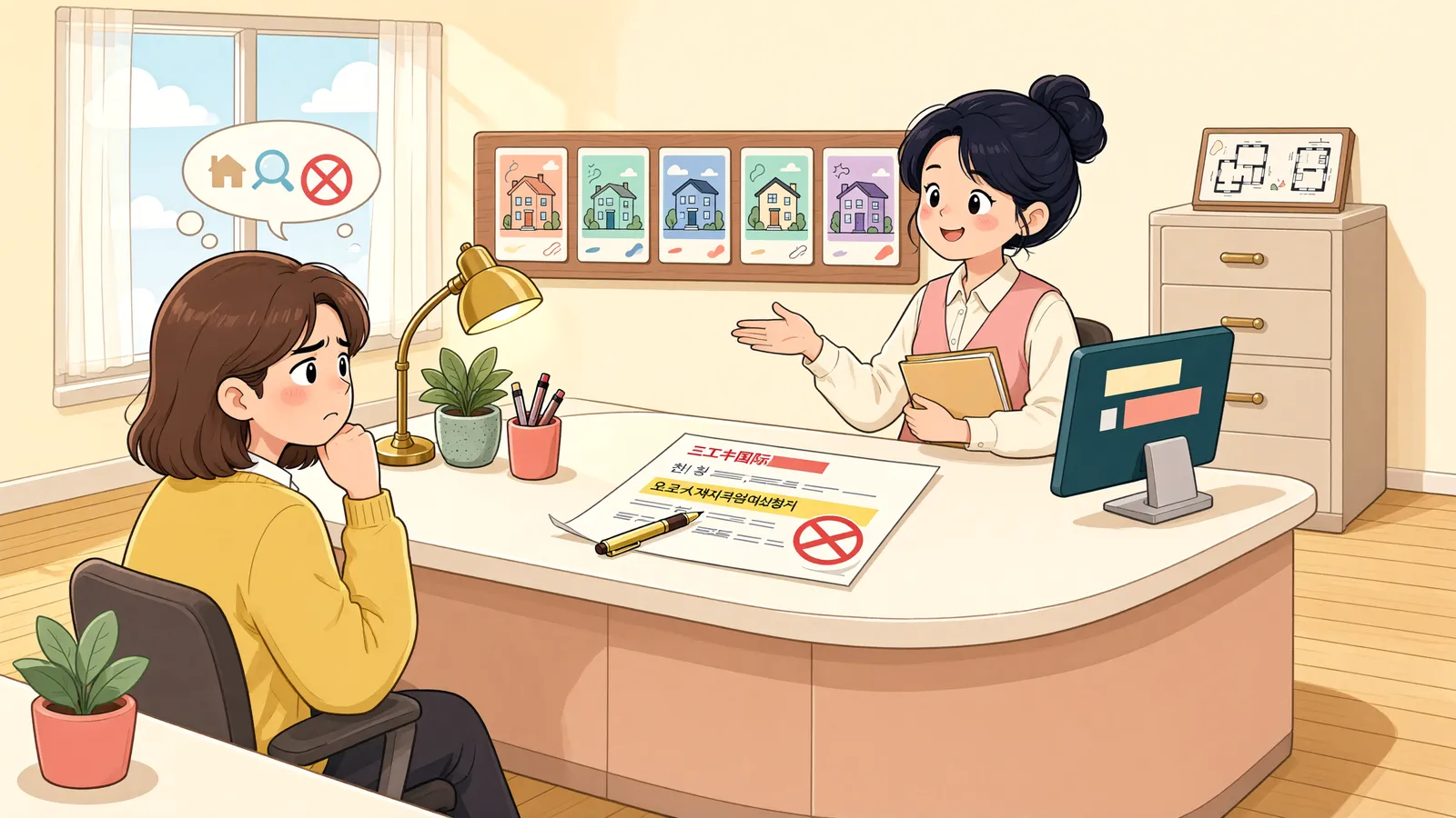 「상조서비스를 받기 전, 계약을 해제할 수 있을까」 상황을 그린 삽화