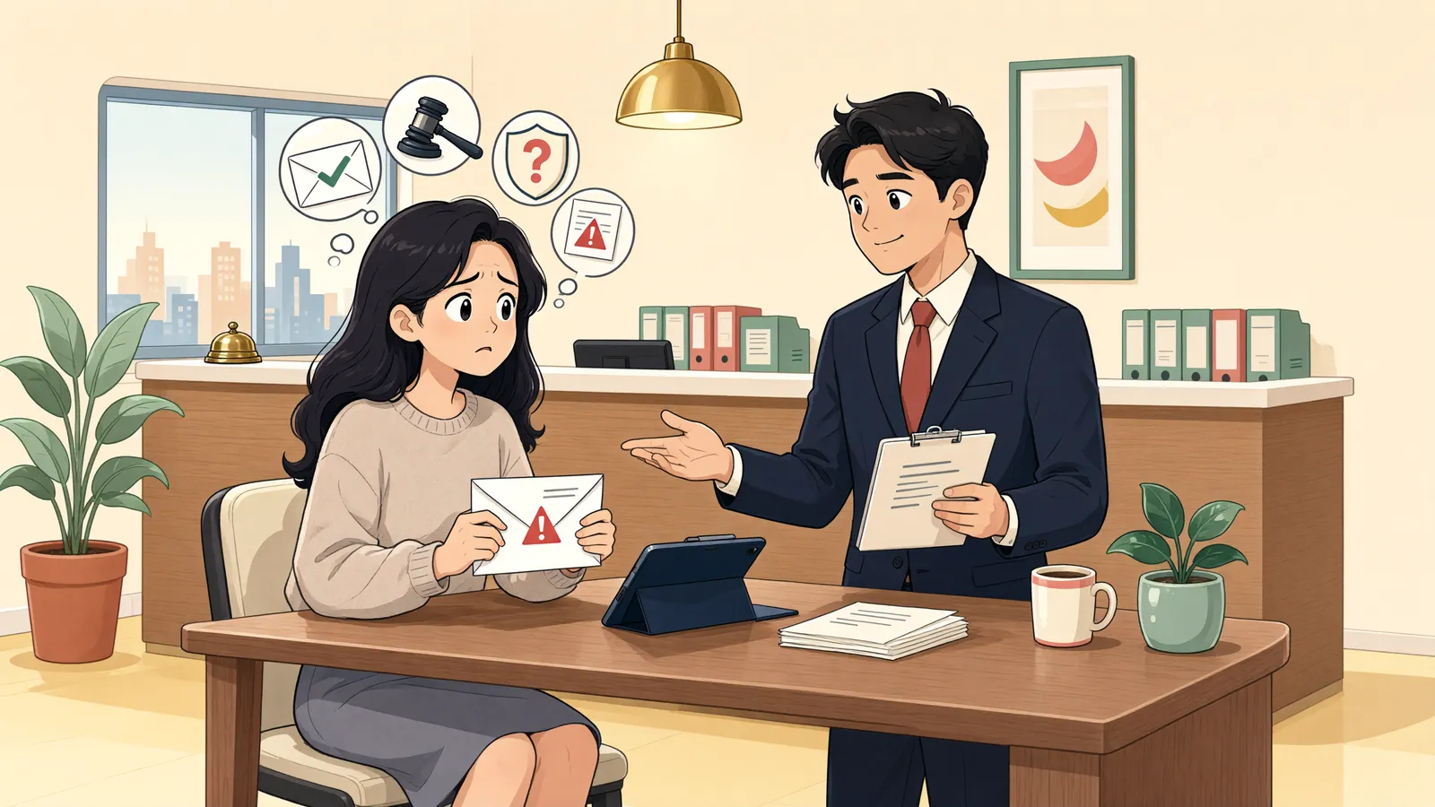 「보험 해약환급금, 추심명령을 받은 채권자가 직접 해지할 수 있을까?」 상황을 그린 삽화