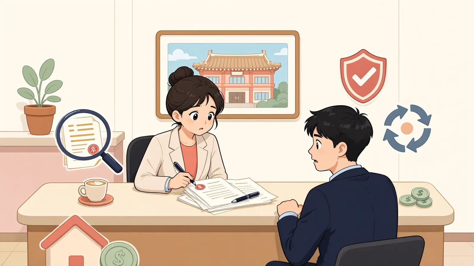 「회생절차가 시작된 뒤 생긴 매출채권, 은행 담보에 잡힐까」 상황을 그린 삽화