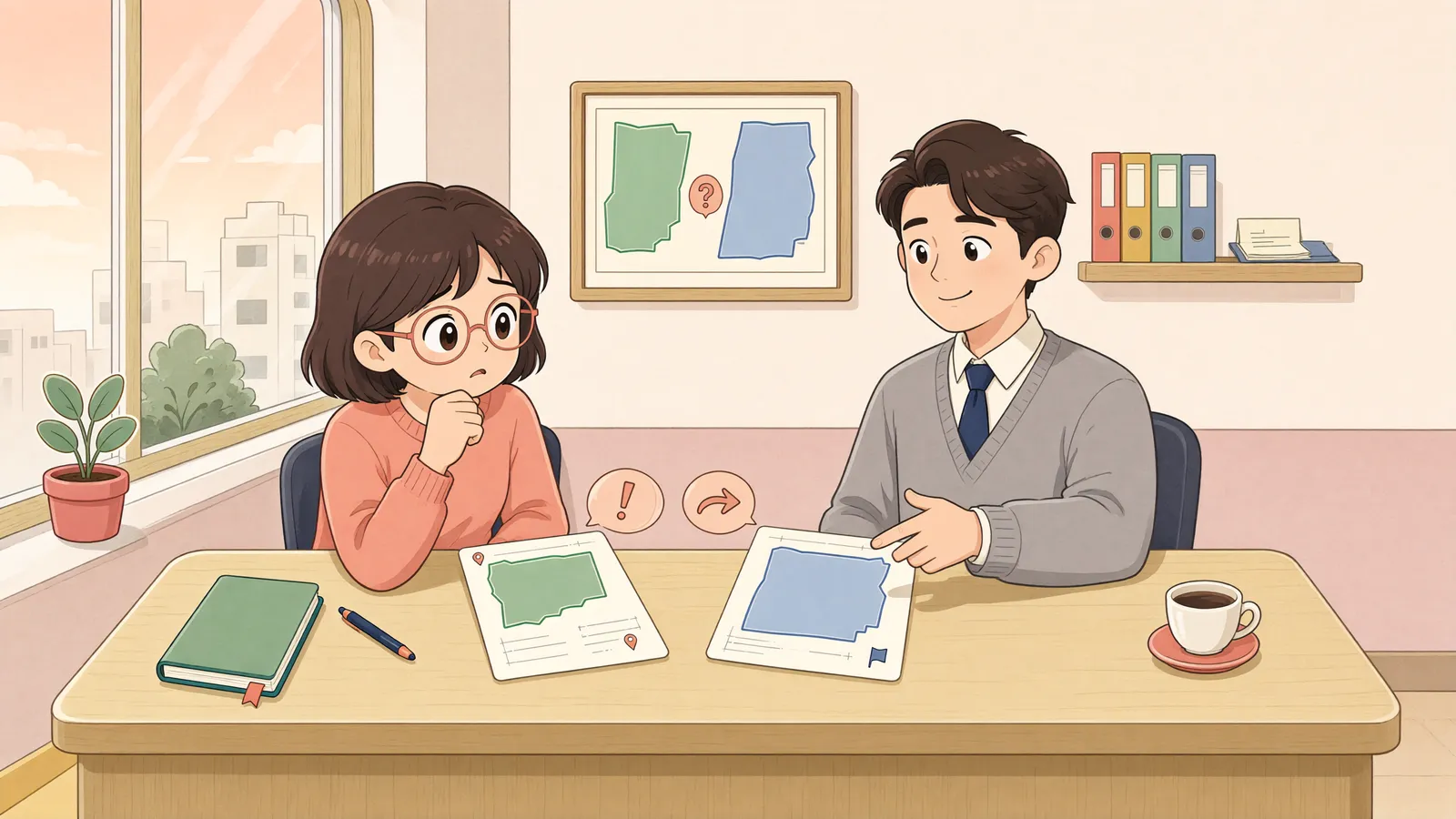 「약속한 땅보다 큰 지분등기, 어디까지 효력이 있을까?」 상황을 그린 삽화