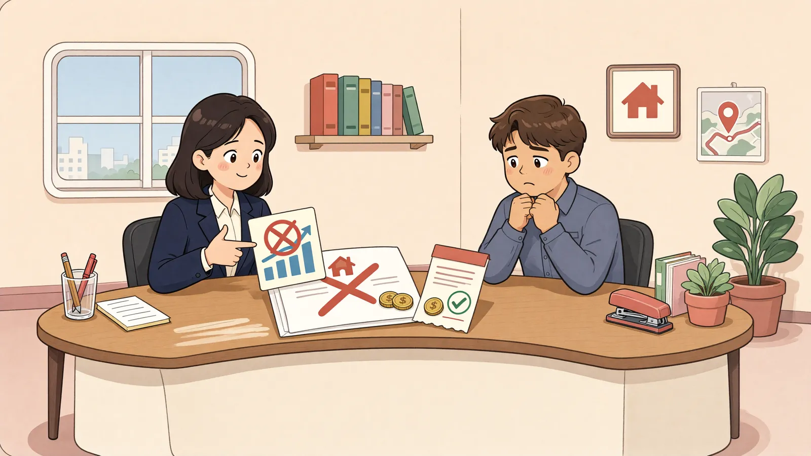 「공실 홍보비, 계약 해제 뒤 돌려받을 수 있을까」 상황을 그린 삽화