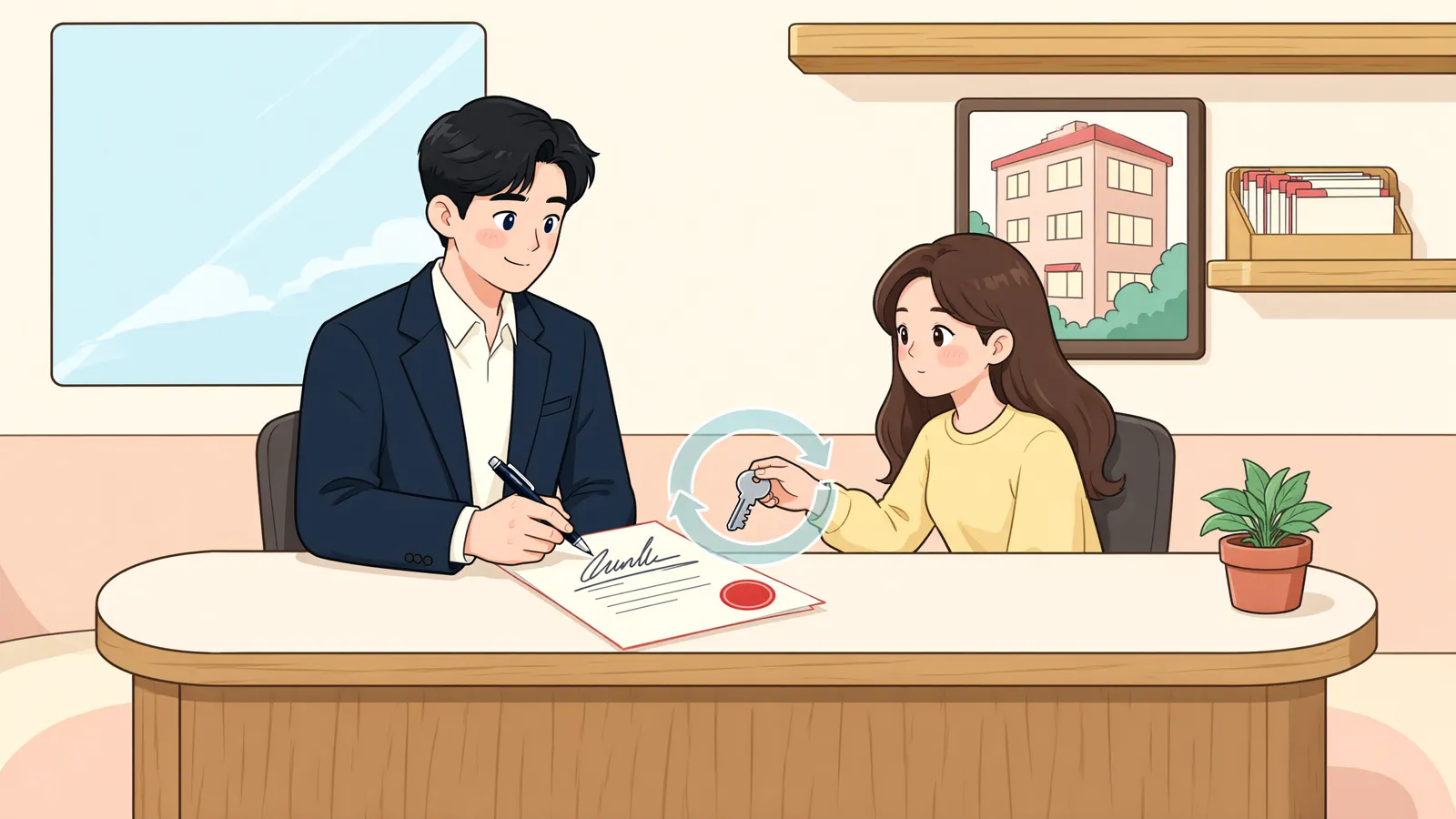 「축사에 새로 들어온 돼지, 기존 담보에 묶일까?」 상황을 그린 삽화
