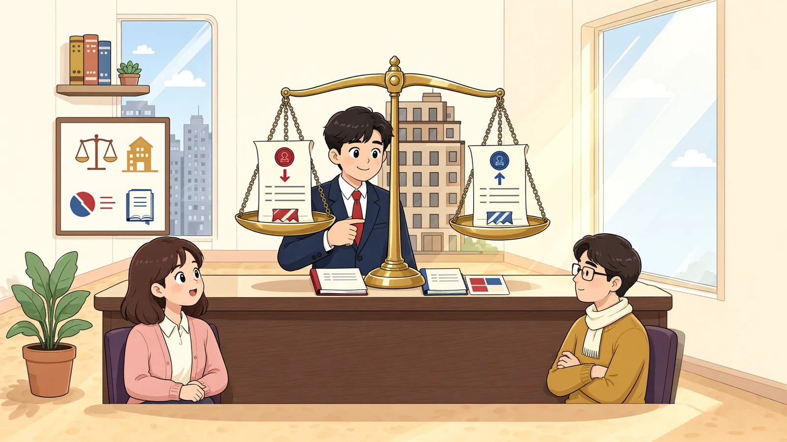 「먼저 등기된 처분금지가처분, 뒤늦은 가압류보다 앞설까」 상황을 그린 삽화