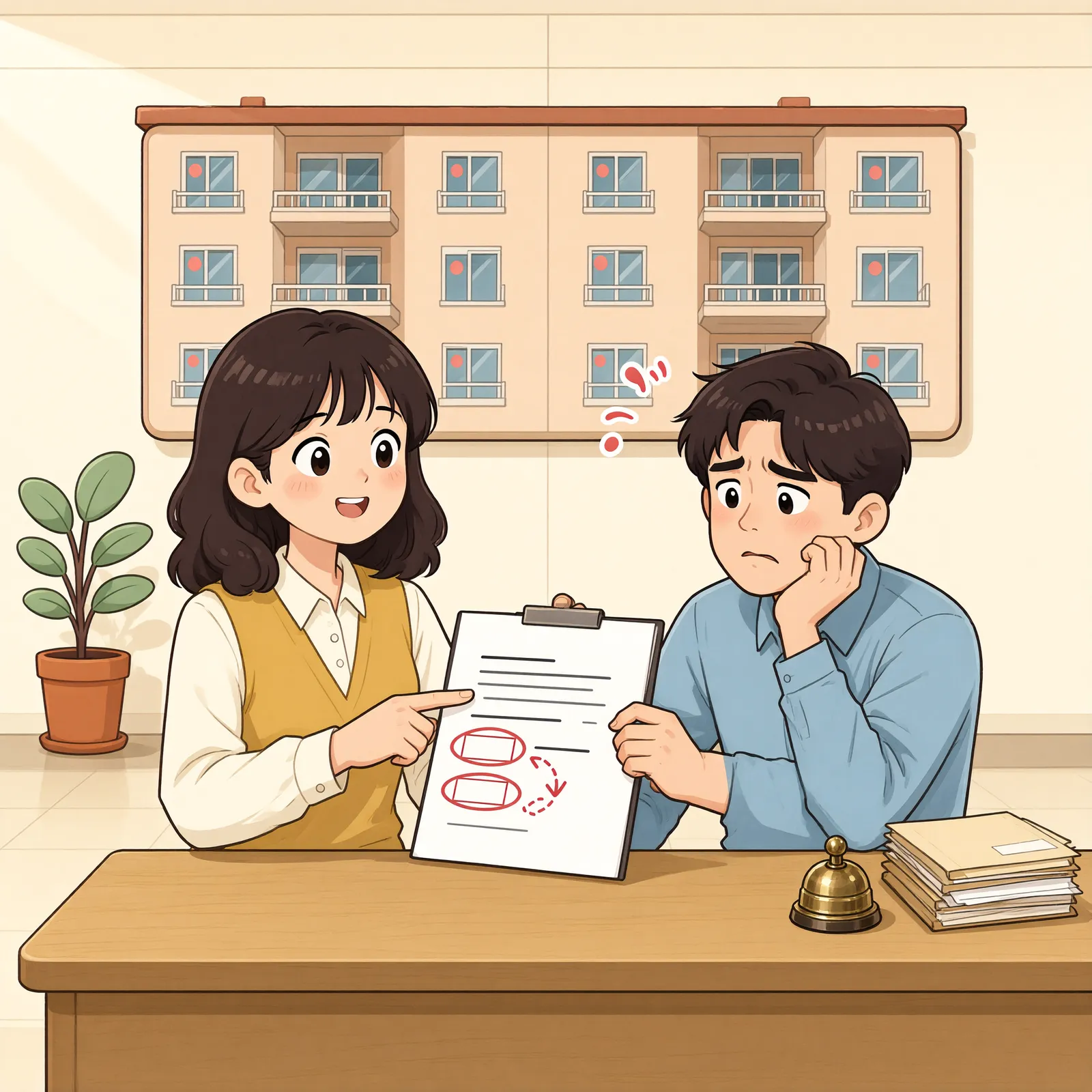 「현관문 호수와 등기부 호수가 다르면 대항력도 흔들릴까」 상황을 그린 삽화