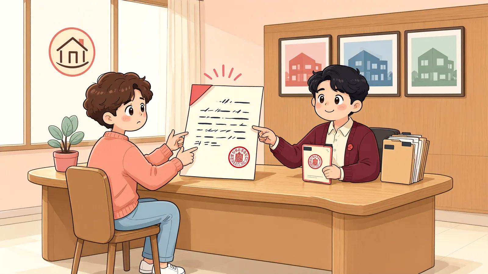 「돈을 먼저 내기로 했는데, 등기 집행문부터 나왔다면」 상황을 그린 삽화