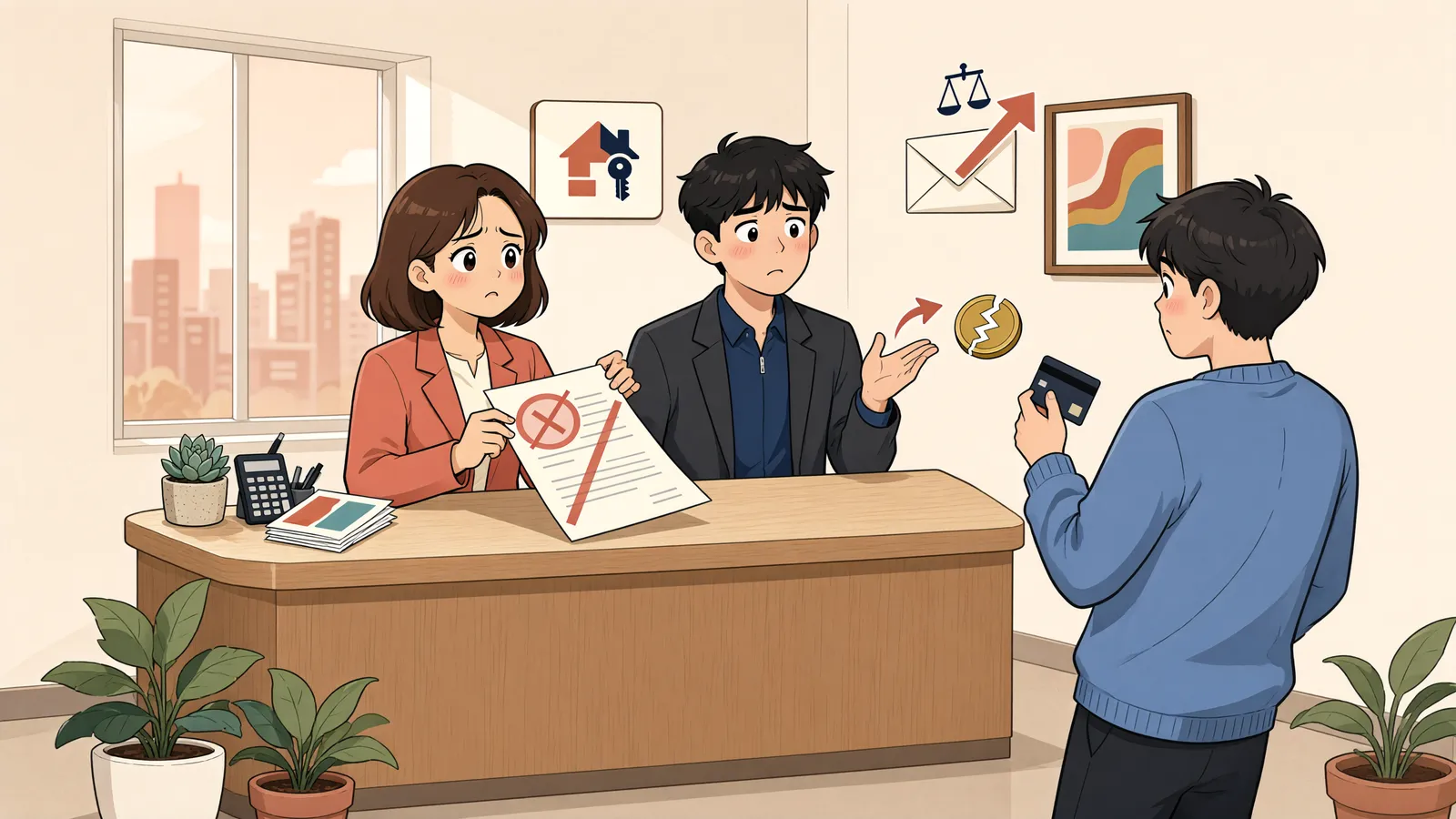 「등기는 넘어갔는데 잔금은 안 왔다면」 상황을 그린 삽화