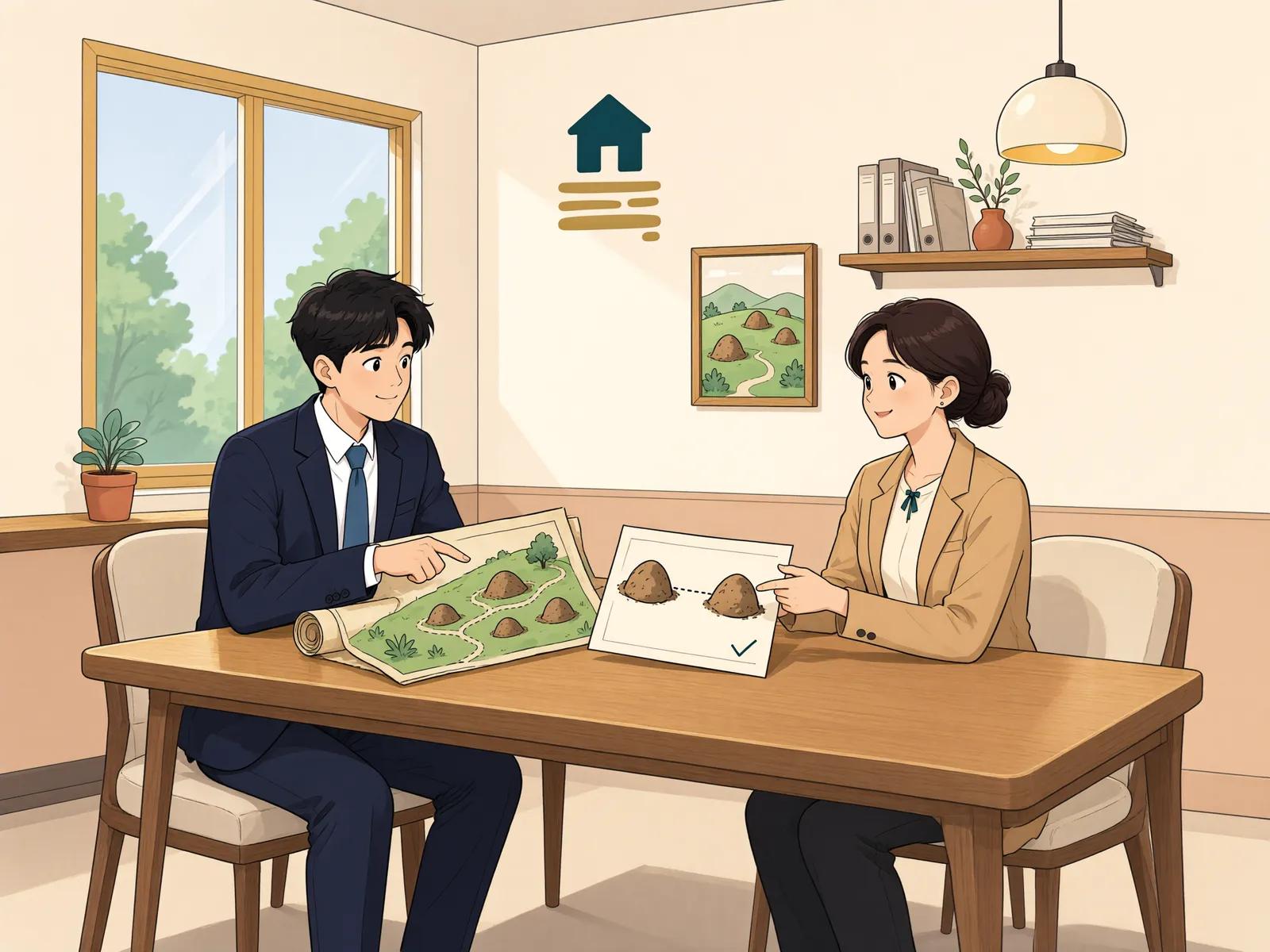「기존 묘 옆에 새 봉분을 더했다면, 그대로 둘 수 있을까」 상황을 그린 삽화
