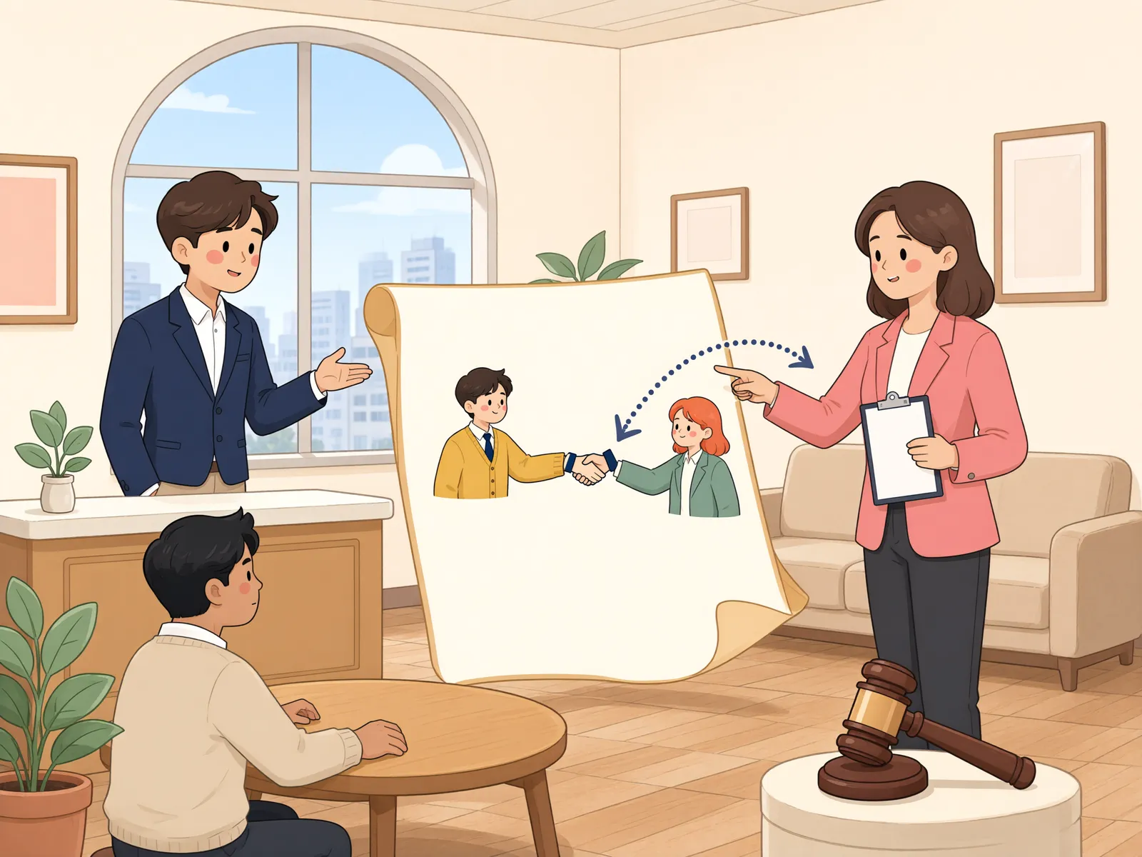 「당첨된 택지 계약, 매수인이 대신 청약할 수 있을까」 상황을 그린 삽화