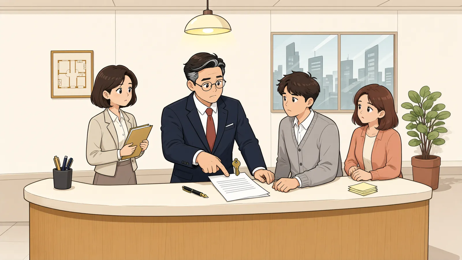 「분묘와 과수 몇 그루, 임야 전체를 점유한 걸까?」 상황을 그린 삽화