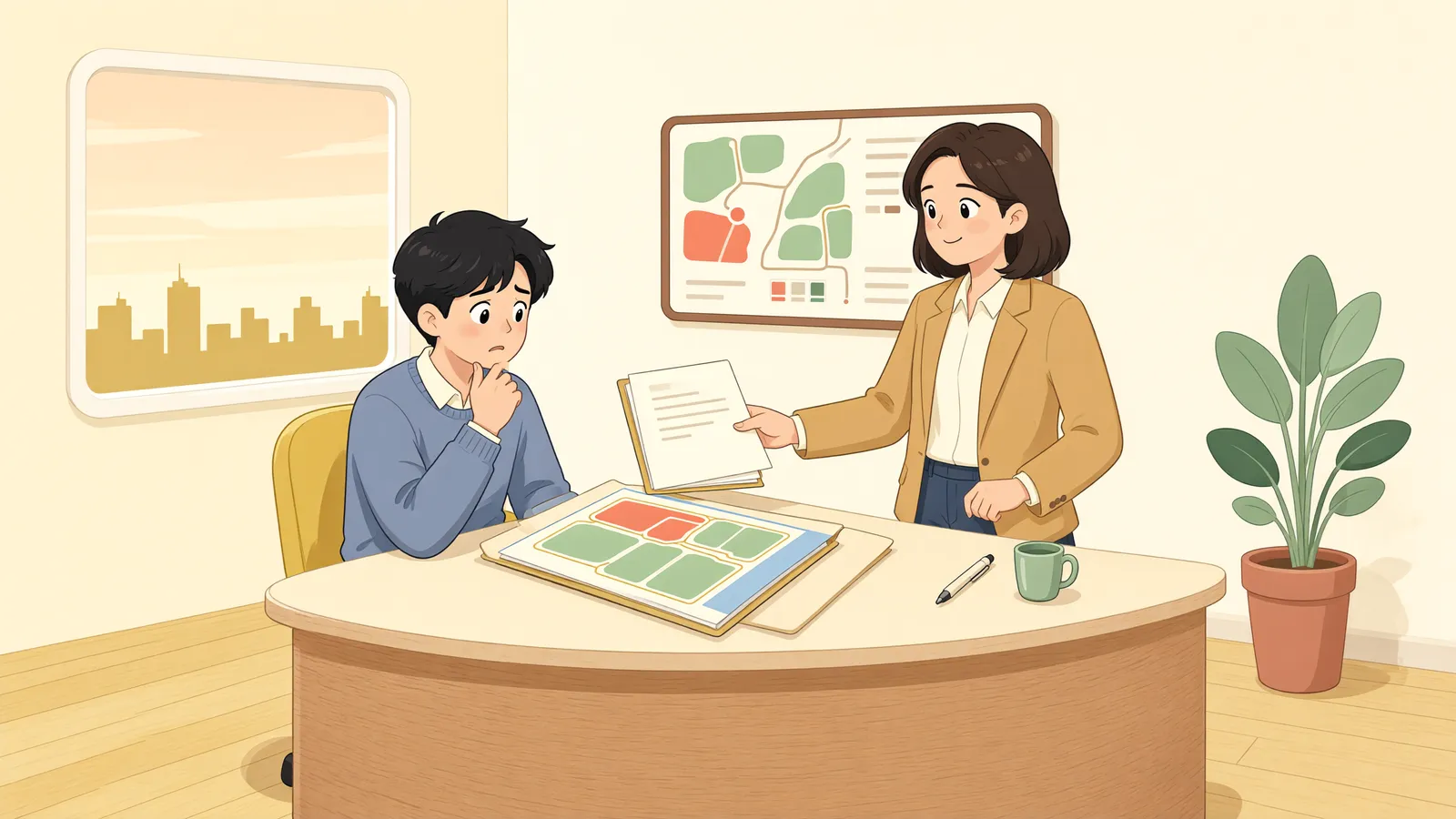 「펜션 부지라 샀는데, 땅 절반이 경사면이라면」 상황을 그린 삽화